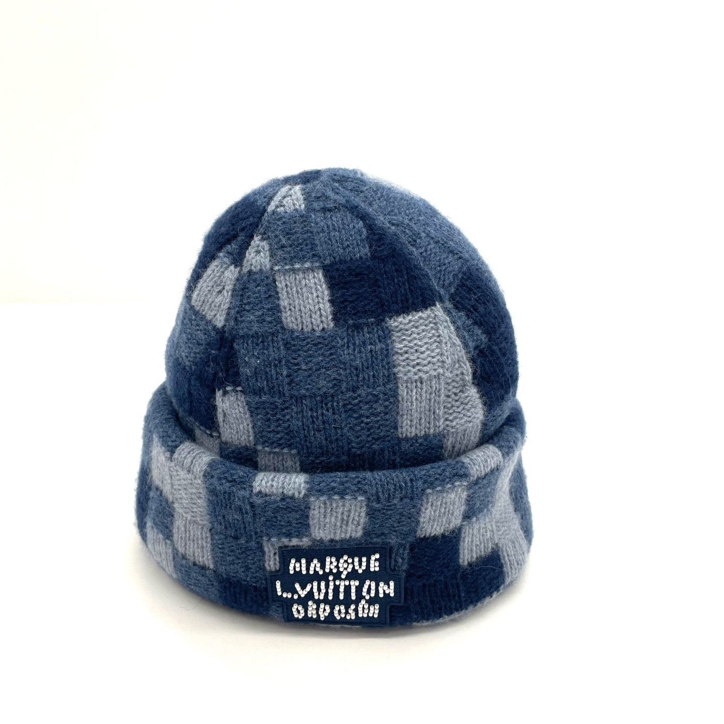 Louis Vuitton LV Blue Gray Checkered Wool Beanie Size ONE SIZE - 2 Thumbnail