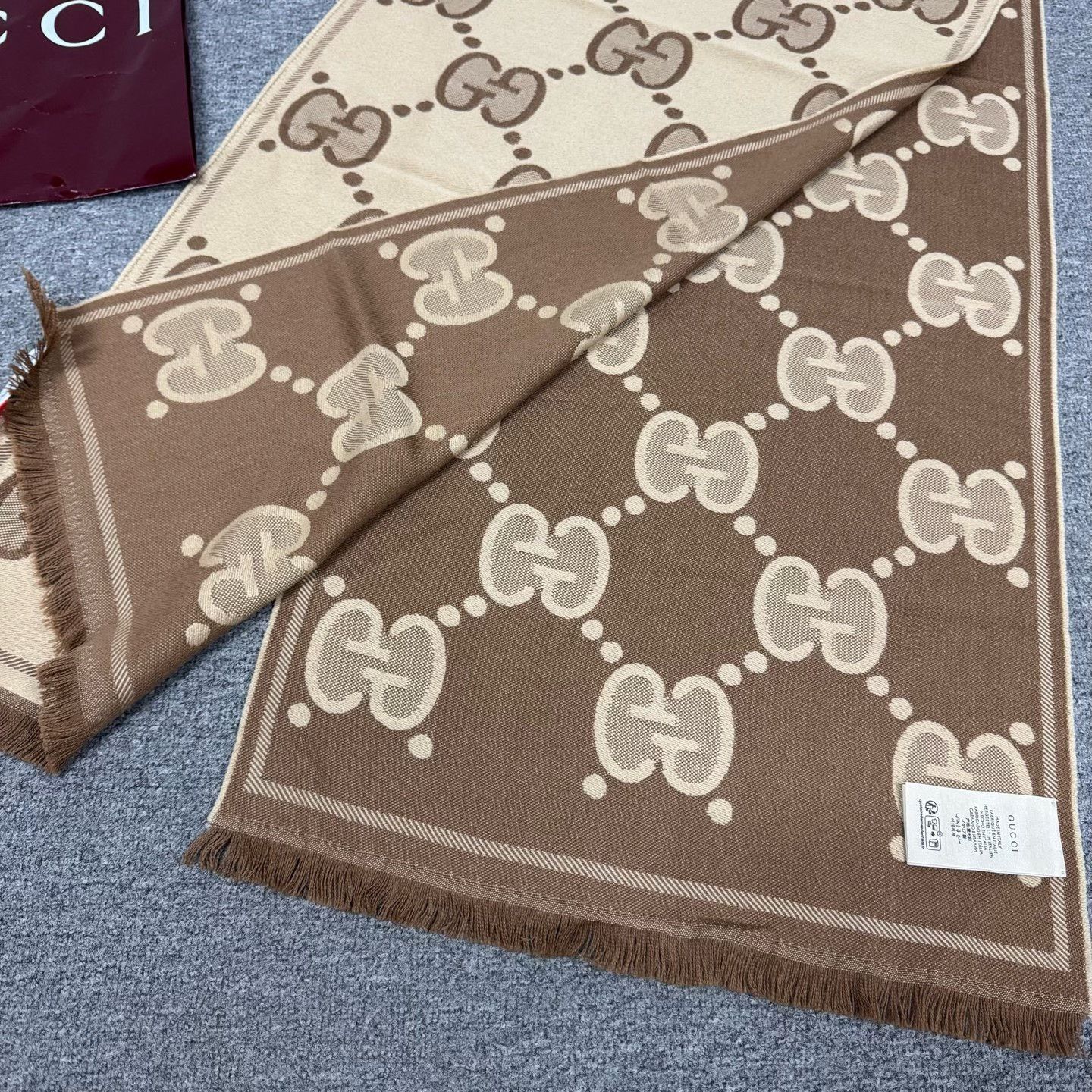 Gucci Gucci Double G Print Wool Scarf Size ONE SIZE - 3 Thumbnail