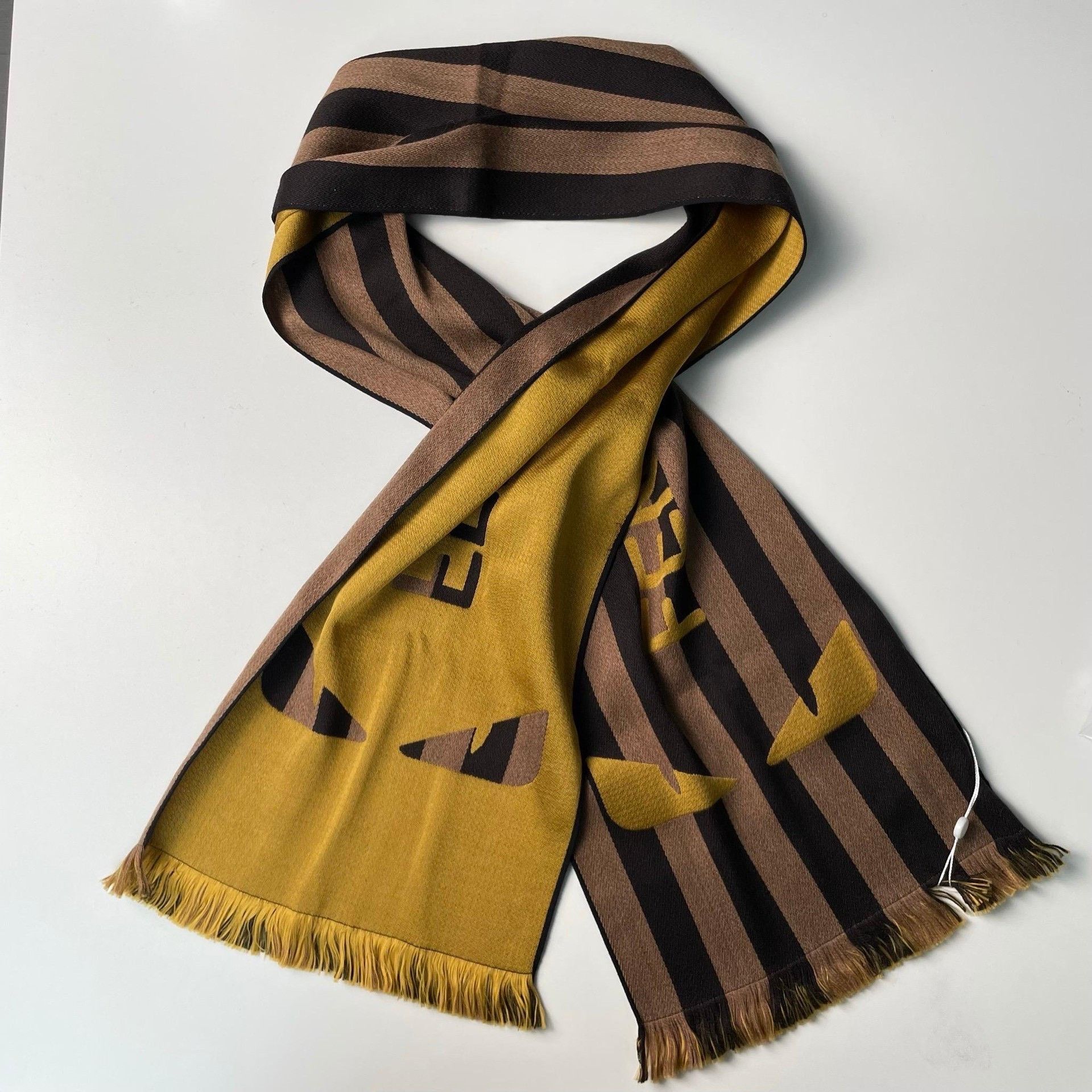 Fendi Fendi Brown Black Striped Monster Scarf Size ONE SIZE - 2 Thumbnail