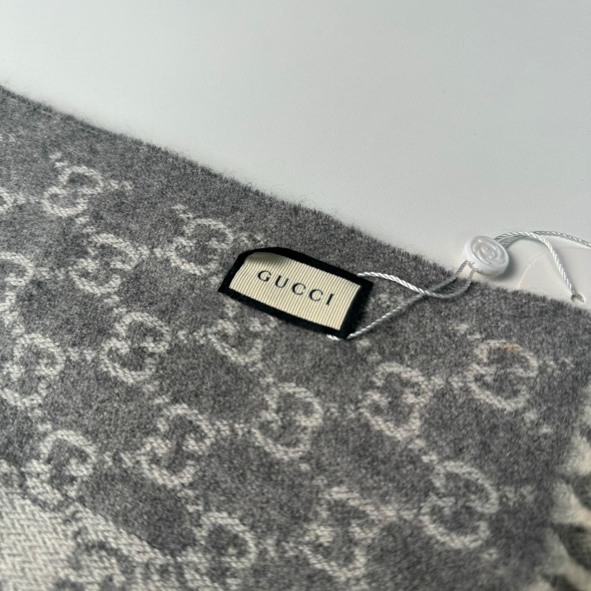 Gucci Gucci Gray Double G Jacquard Wool-Cashmere Scarf Size ONE SIZE - 6 Thumbnail