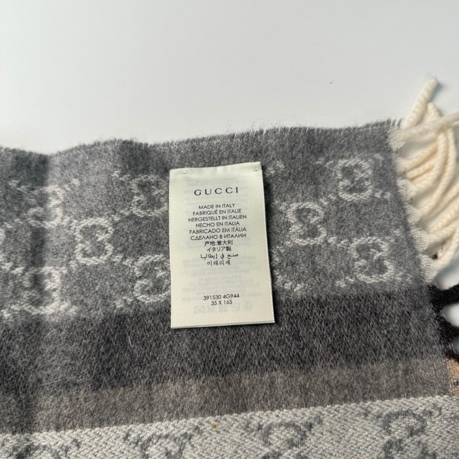 Gucci Gucci Gray Double G Jacquard Wool-Cashmere Scarf Size ONE SIZE - 7 Thumbnail