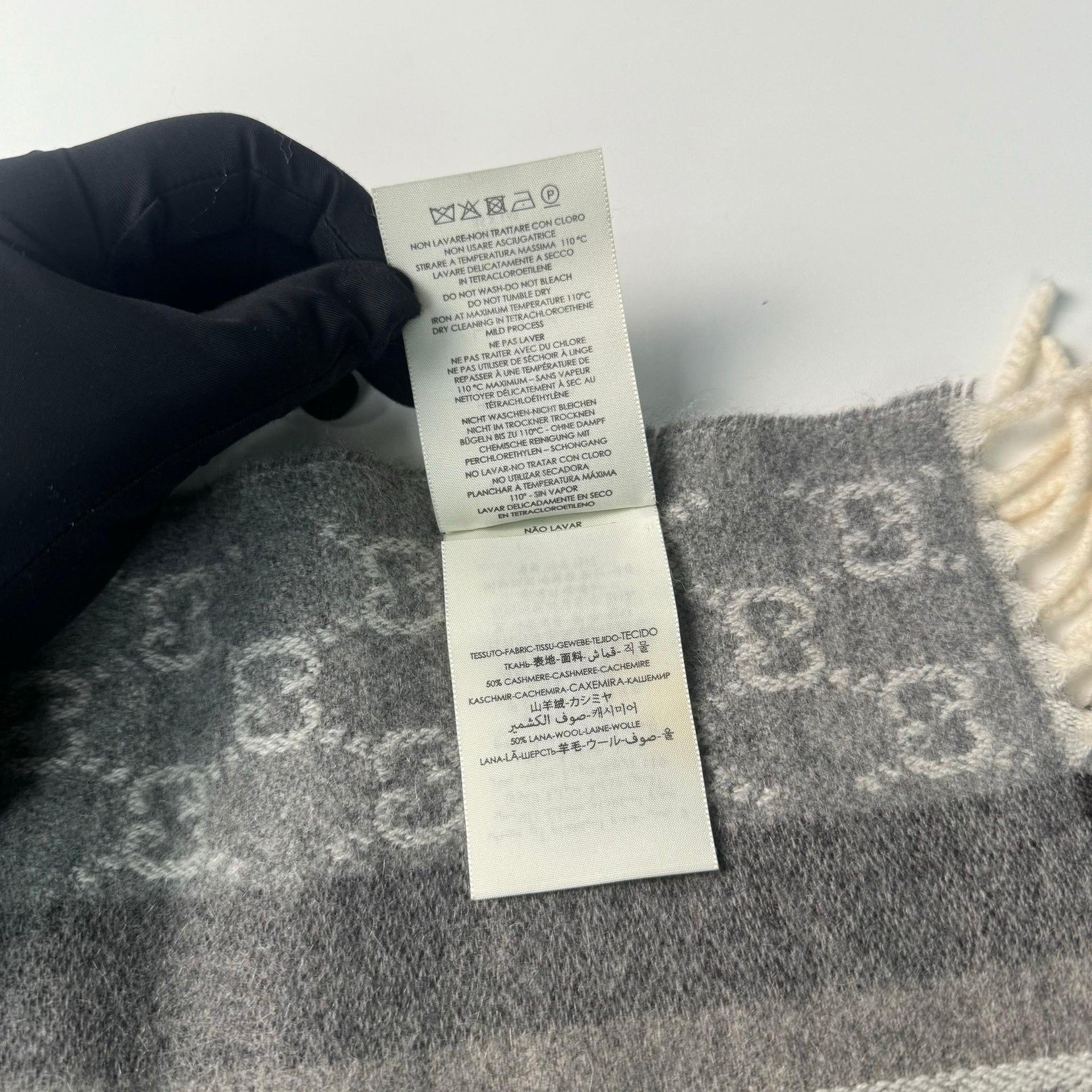 Gucci Gucci Gray Double G Jacquard Wool-Cashmere Scarf Size ONE SIZE - 8 Thumbnail