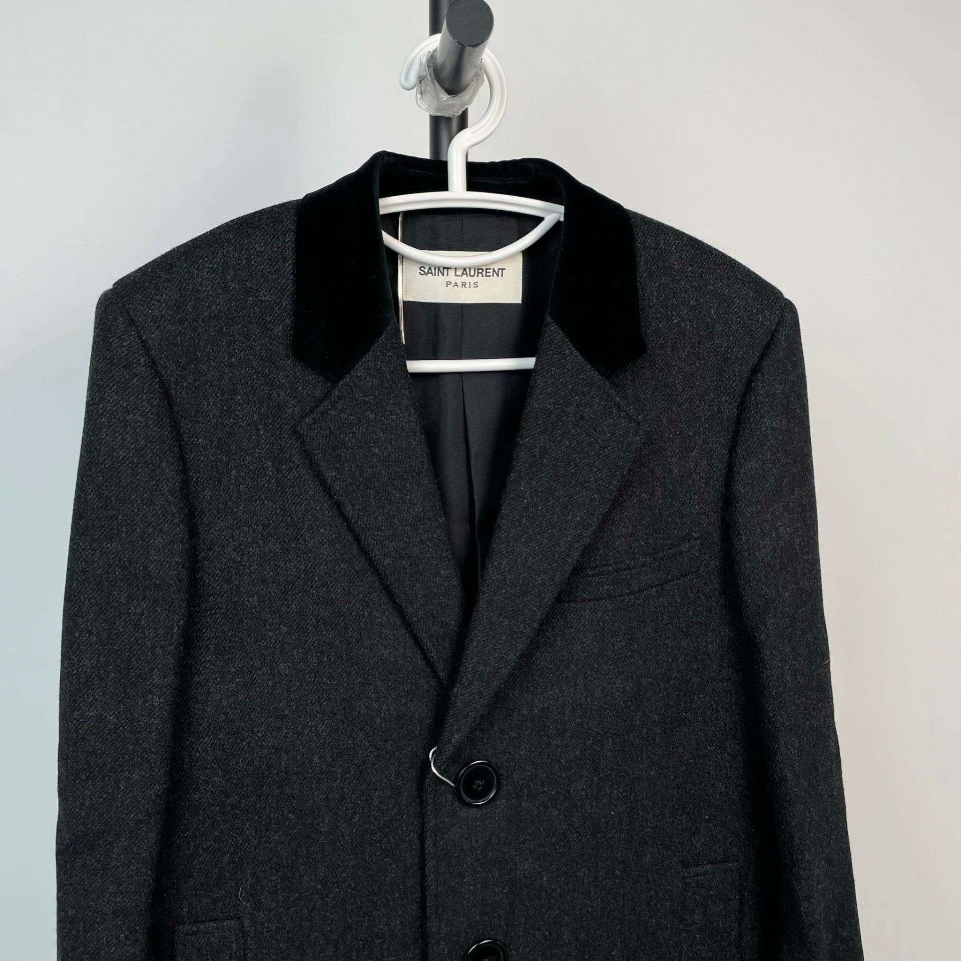 Yves Saint Laurent YSL Dark Gray Wool Coat w/ Velvet Collar Size US M / EU 48-50 / 2 - 5 Thumbnail