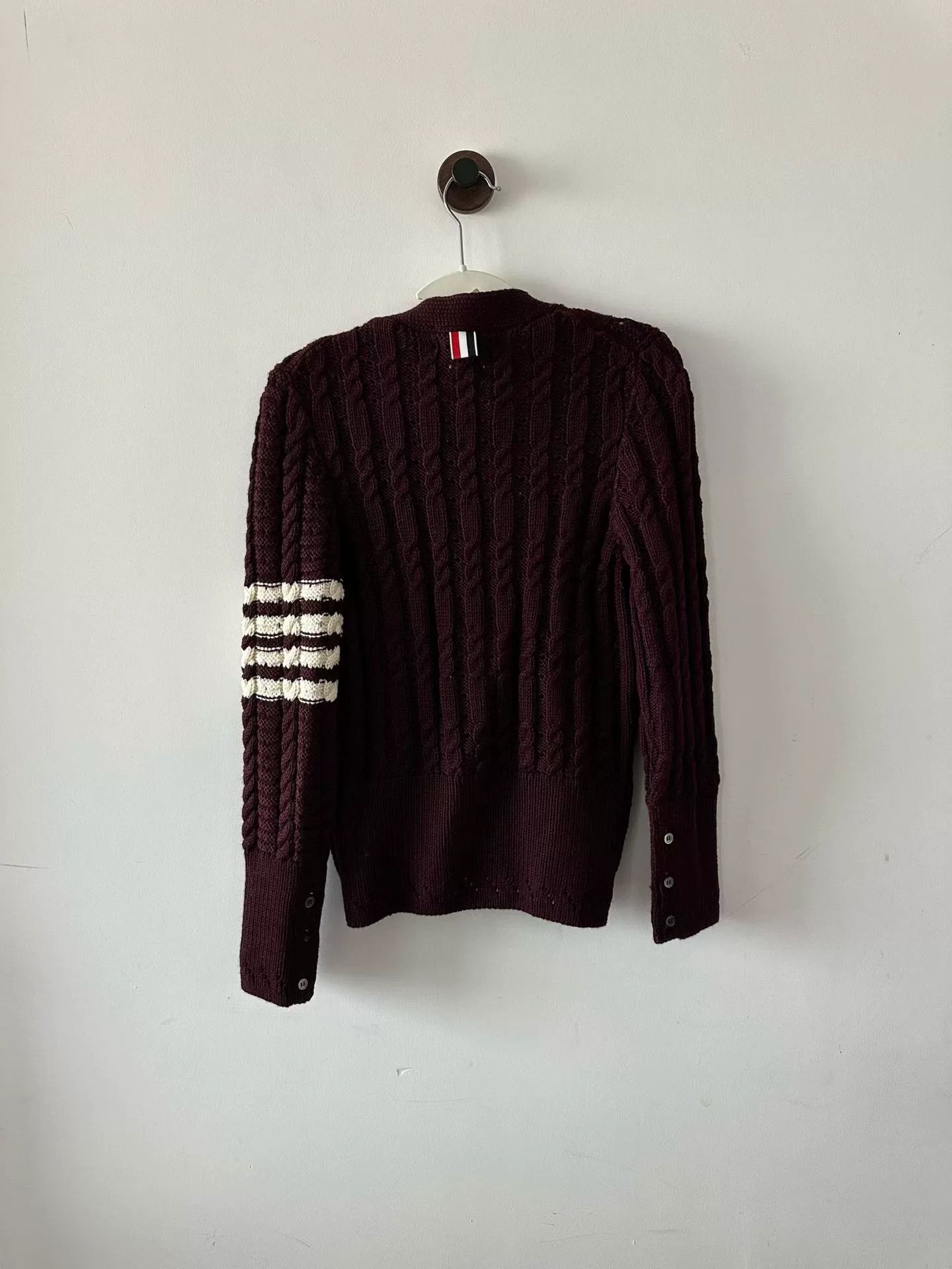 Thom Browne Thom Browne Wine Red Cable-Knit Cardigan Size US XXS / EU 40 - 2 Thumbnail