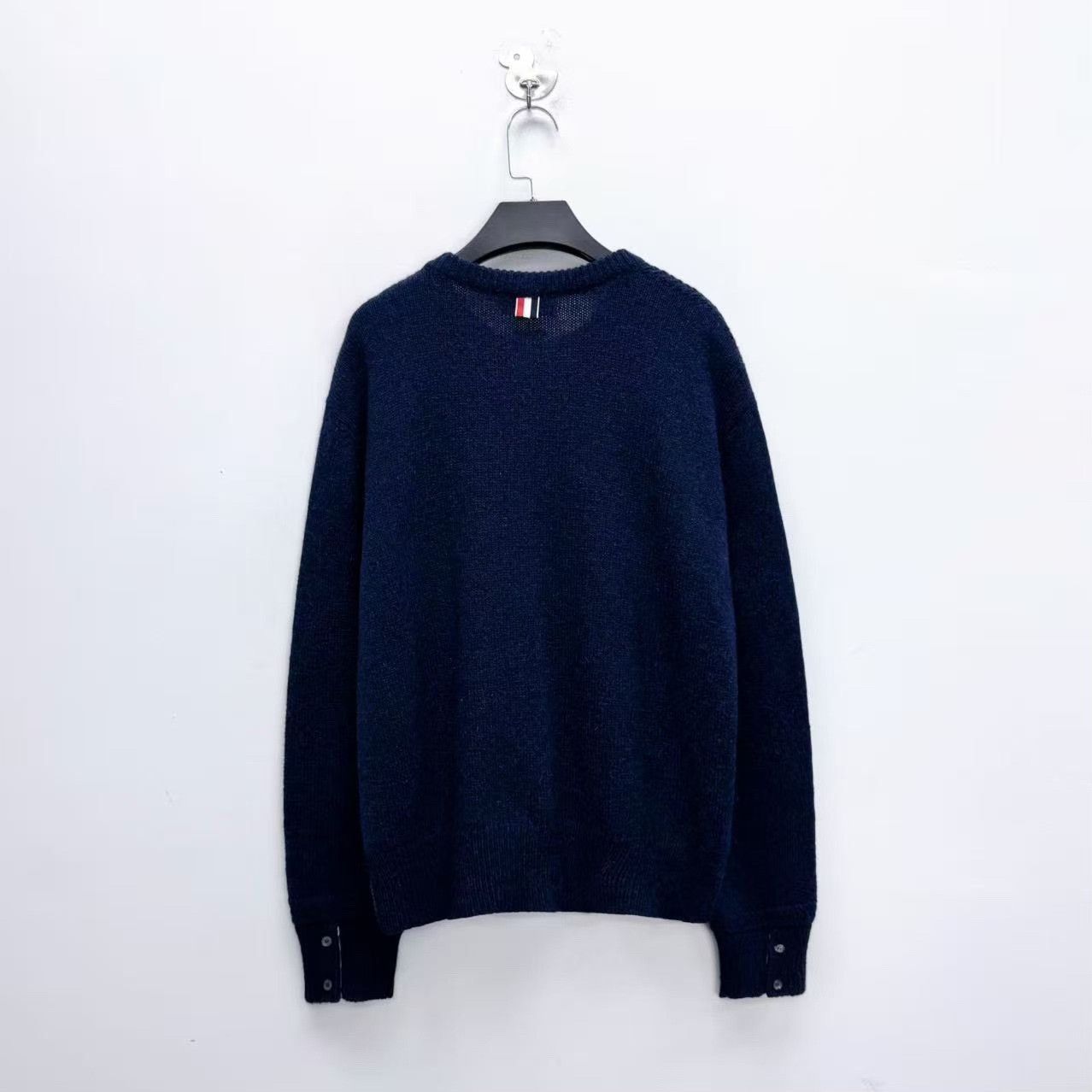 Thom Browne Thom Browne Navy Knit Sweater W/ Stripe Trim Size US XL / EU 56 / 4 - 2 Thumbnail