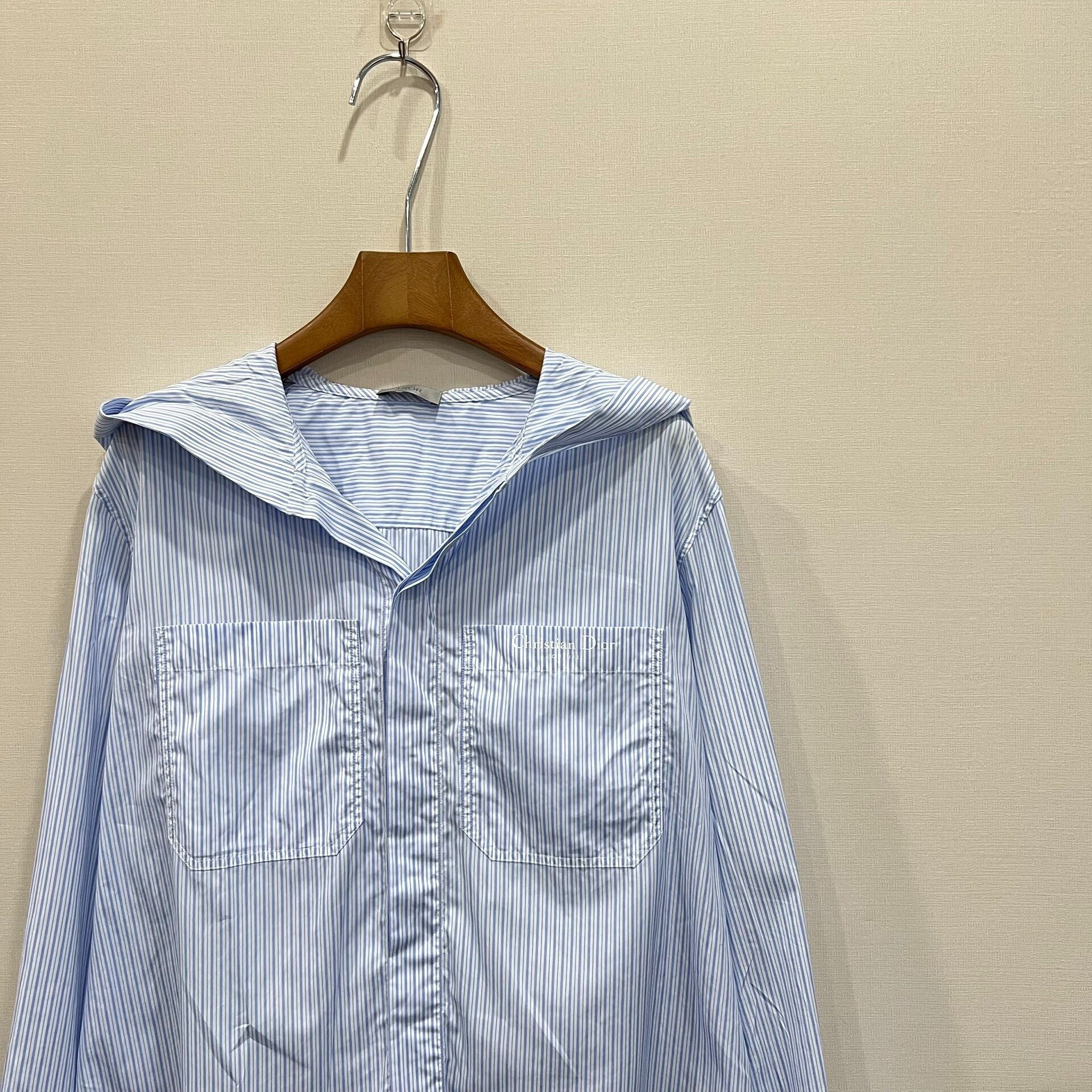 Dior Dior Blue White Striped Hooded Shirt Size US M / EU 48-50 / 2 - 3 Thumbnail