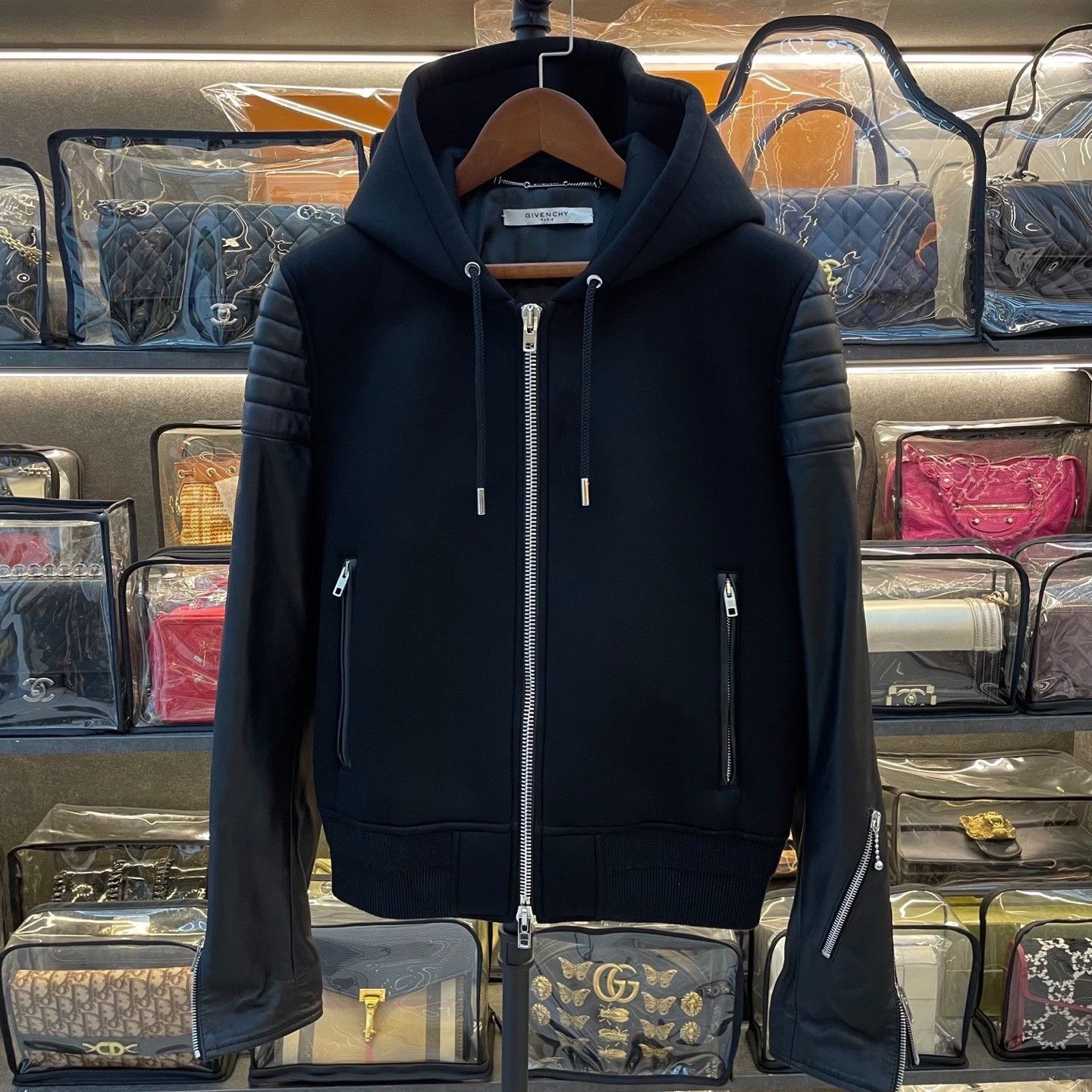 Givenchy GIVENCHY Black Sheepskin Space Sponge Hooded Leather Jacket Size US XS / EU 42 / 0 - 3 Thumbnail