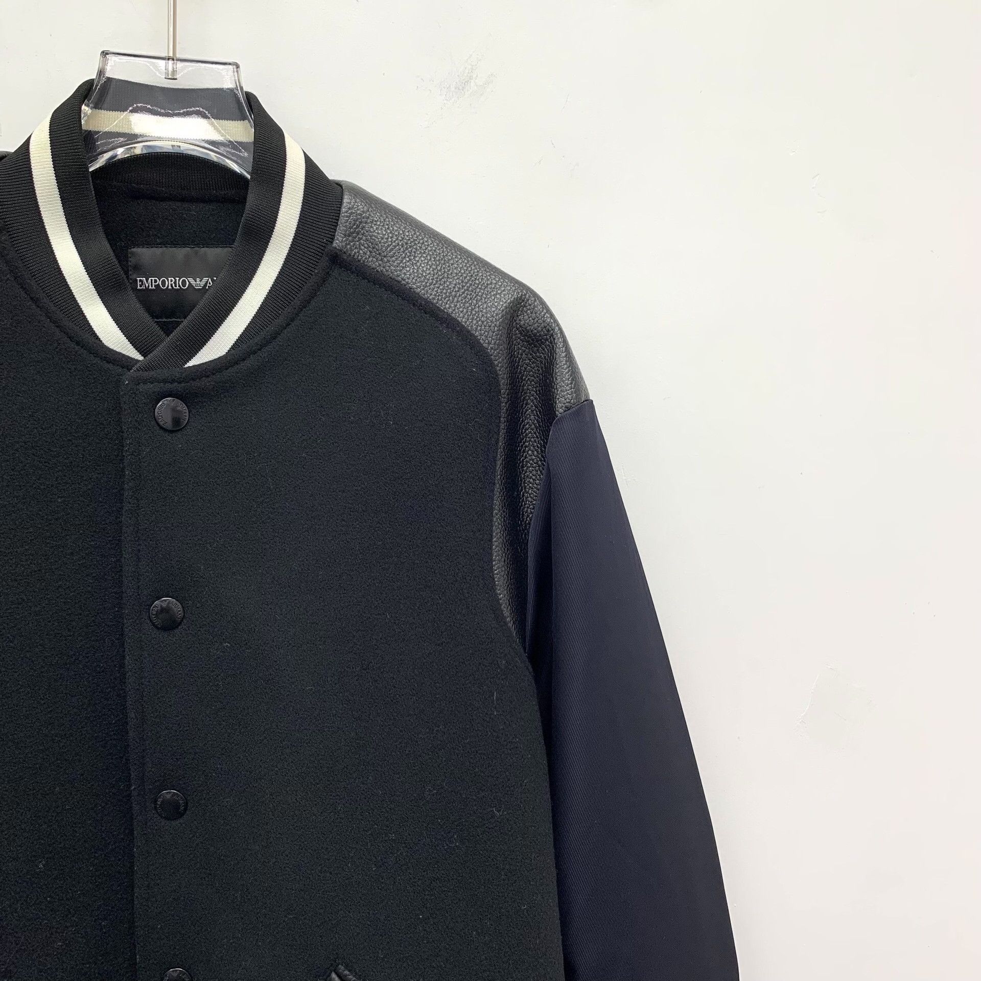Armani Armani Black Leather Wool Baseball Jacket Size US M / EU 48-50 / 2 - 3 Thumbnail