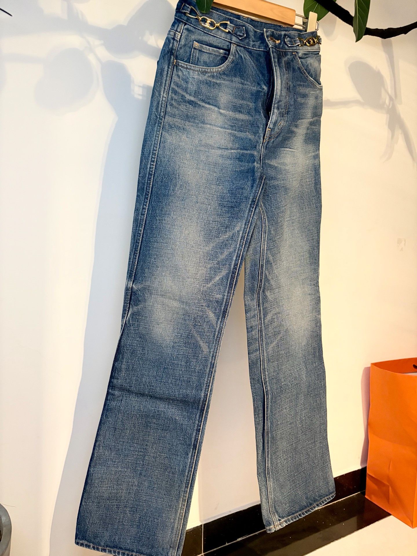 Celine CELINE Blue Washed Gold Chain Jeans Size 25" / US 0 / IT 36 - 3 Thumbnail