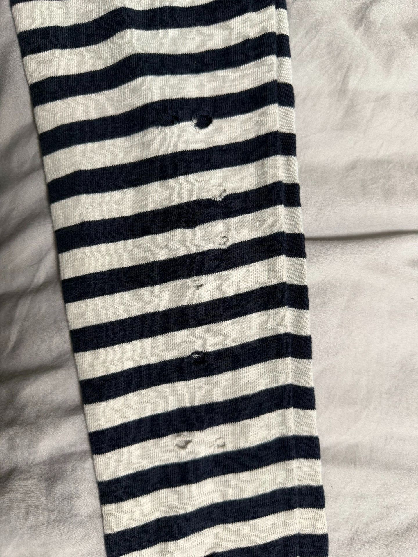 Balmain Balmain 10AW Navy Stripe Distressed LS T-shirt Size US S / EU 44-46 / 1 - 6 Thumbnail