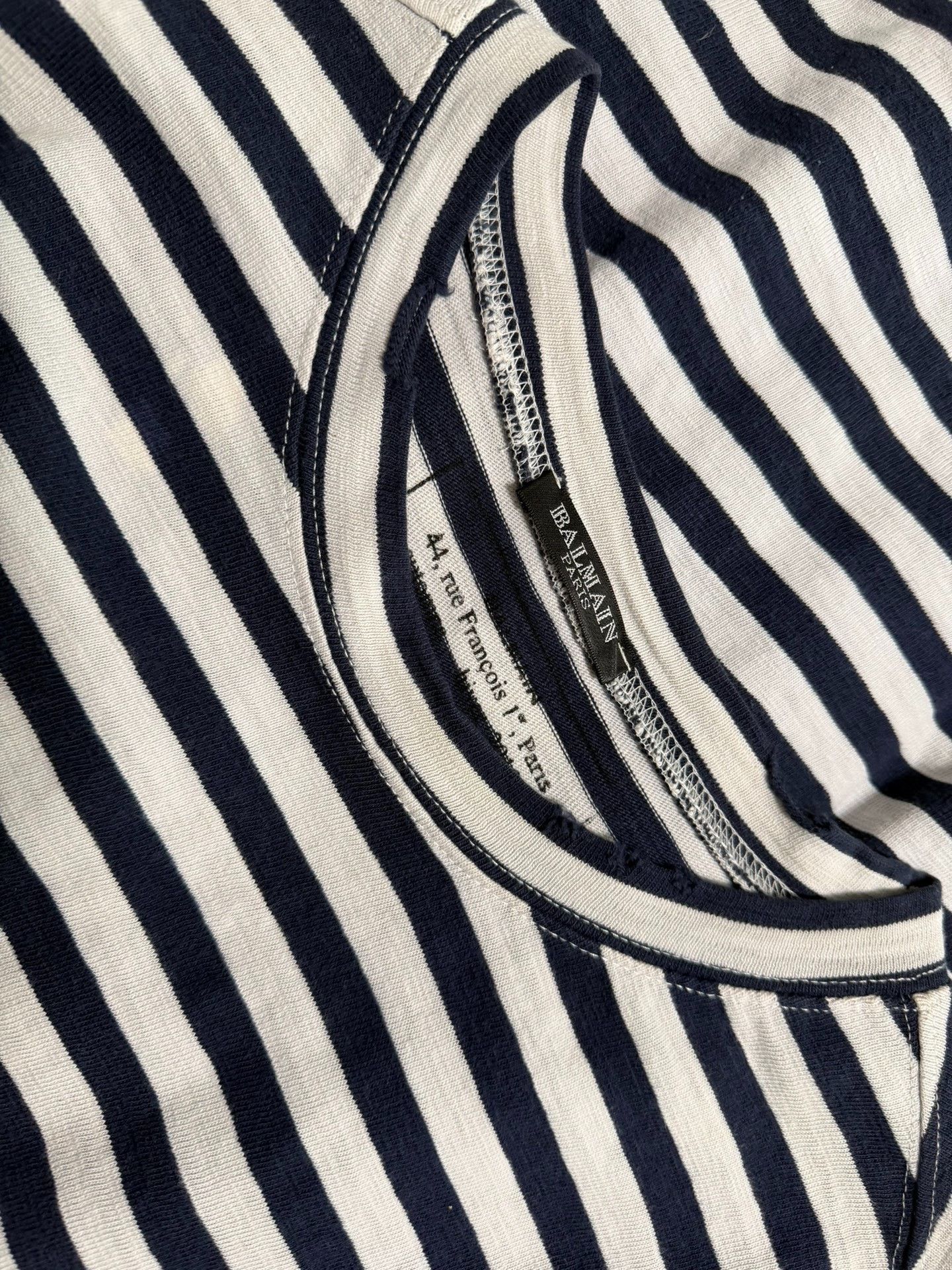 Balmain Balmain 10AW Navy Stripe Distressed LS T-shirt Size US S / EU 44-46 / 1 - 3 Thumbnail
