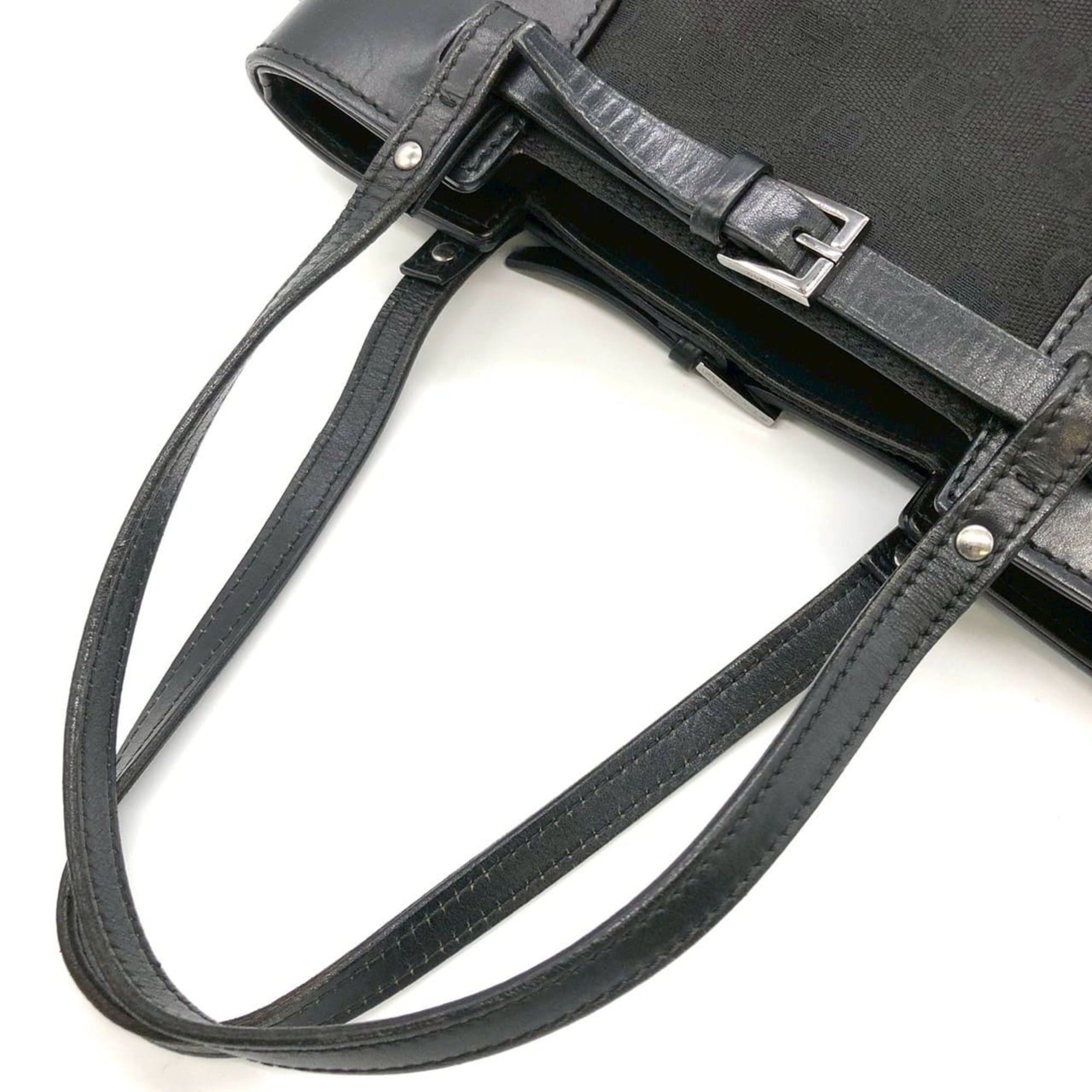 Gucci GUCCI 107757 GG Canvas Tote Bag Handbag Leather Black Women's Size ONE SIZE - 6 Thumbnail