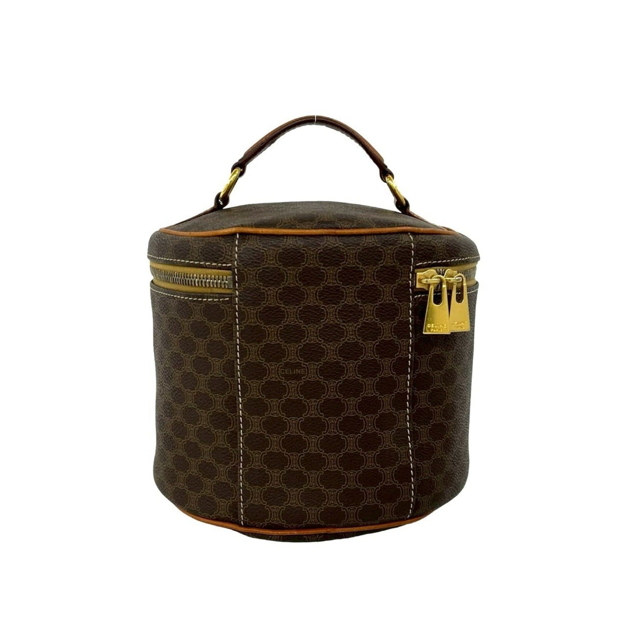 Celine CELINE Vintage Macadam Blazon Triomphe Pattern Leather Handbag Vanity Bag Brown 88822 Size ONE SIZE - 3 Thumbnail