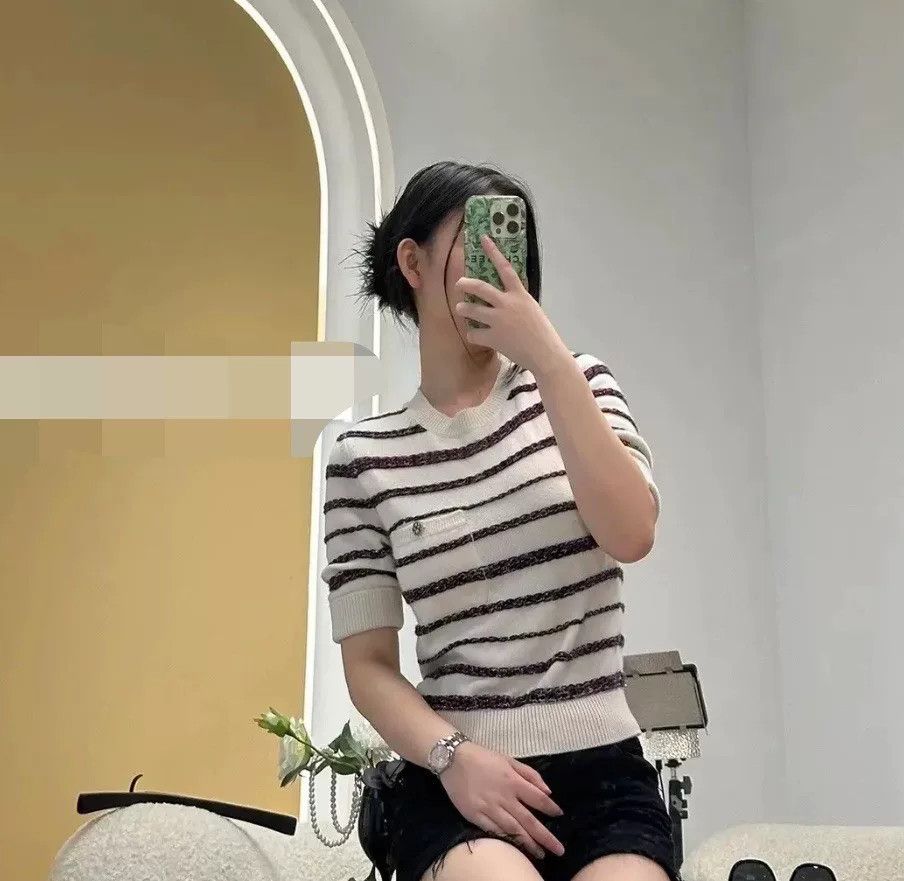 Chanel CHANEL Striped Short-Sleeve Knit Sweater Size XXS / US 00 / IT 34 - 2 Thumbnail
