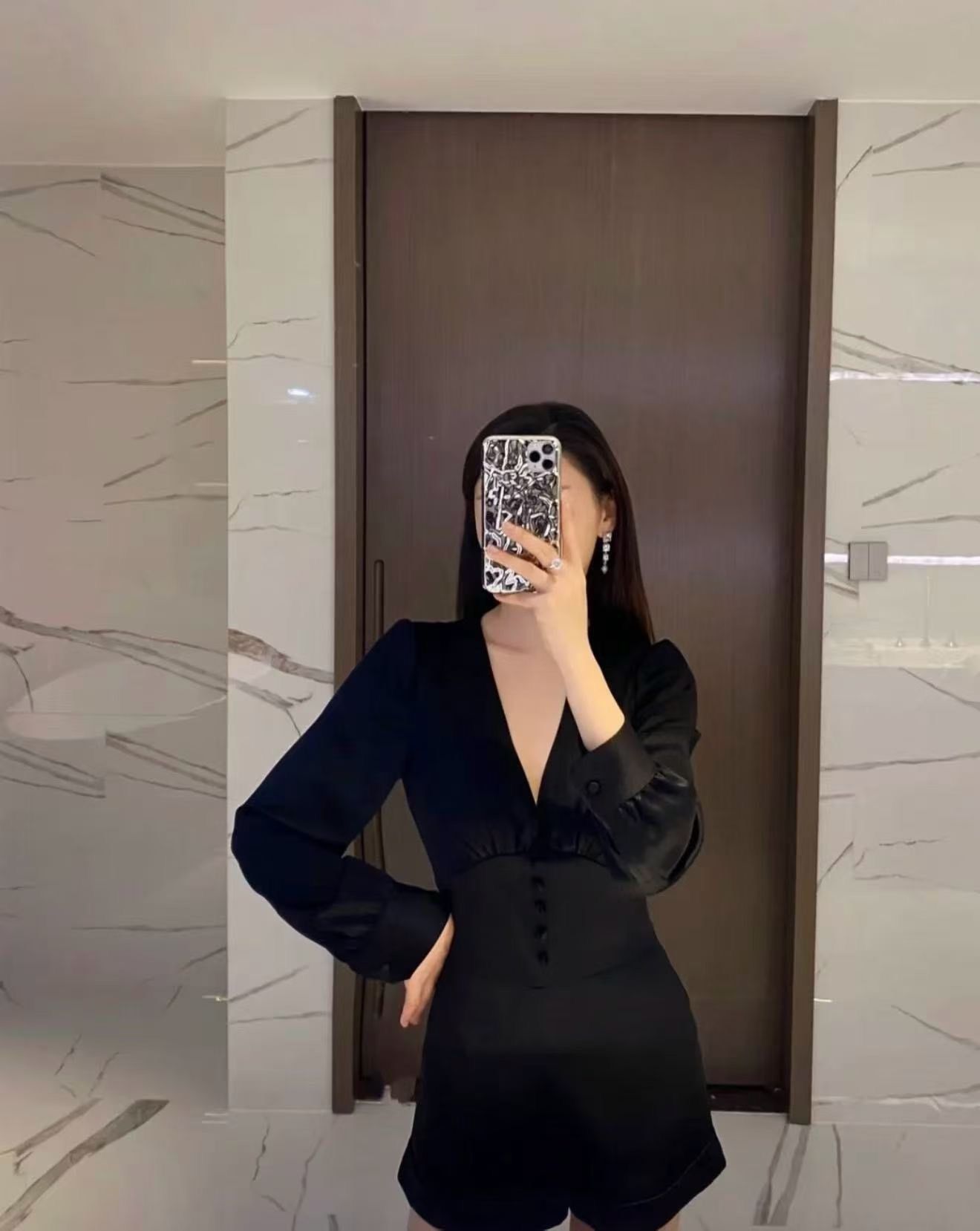 Yves Saint Laurent YSL Black V-Neck Jumpsuit Size 42" / US 20 - 5 Thumbnail