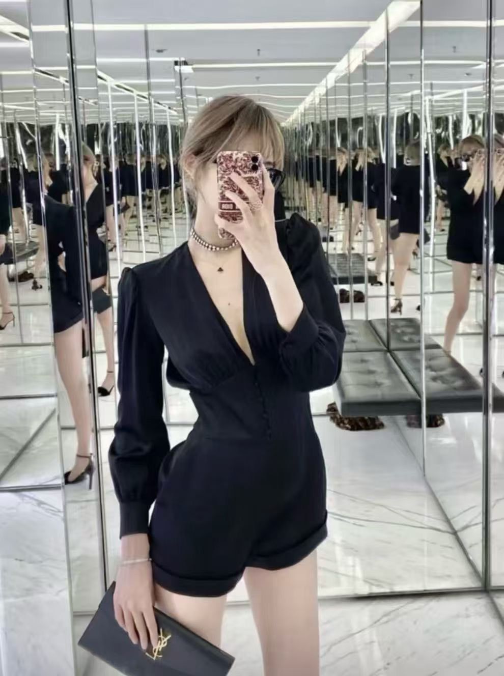 Yves Saint Laurent YSL Black V-Neck Jumpsuit Size 42" / US 20 - 3 Thumbnail