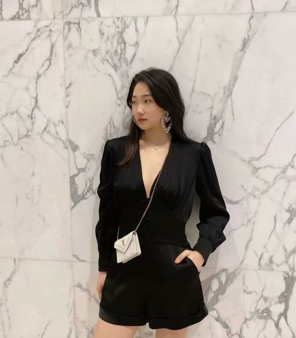 Yves Saint Laurent YSL Black V-Neck Jumpsuit Size 42" / US 20 - 2 Thumbnail