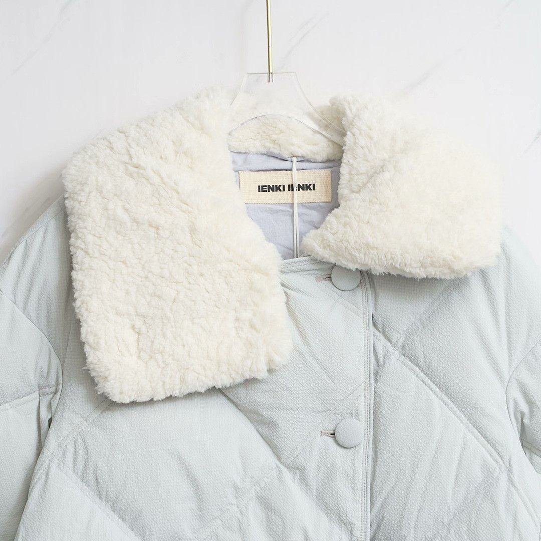 IENKI IENKI IENKI IENKI Women's Lamb Wool Collar Down Jacket Size L / US 10 / IT 46 - 2 Thumbnail