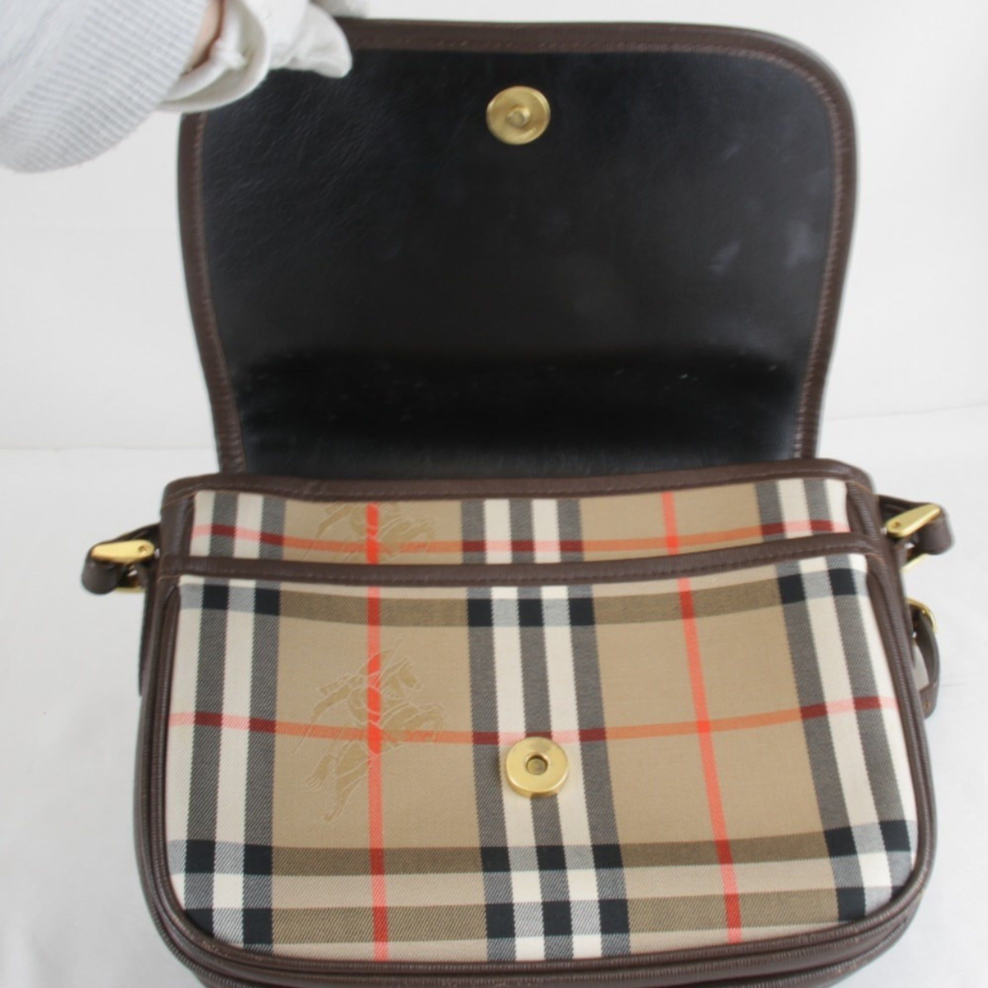 Burberry BURBERRY Nova Check Shadow Horse Shoulder Bag, Leather/Canvas, Brown, Women's Size ONE SIZE - 8 Thumbnail