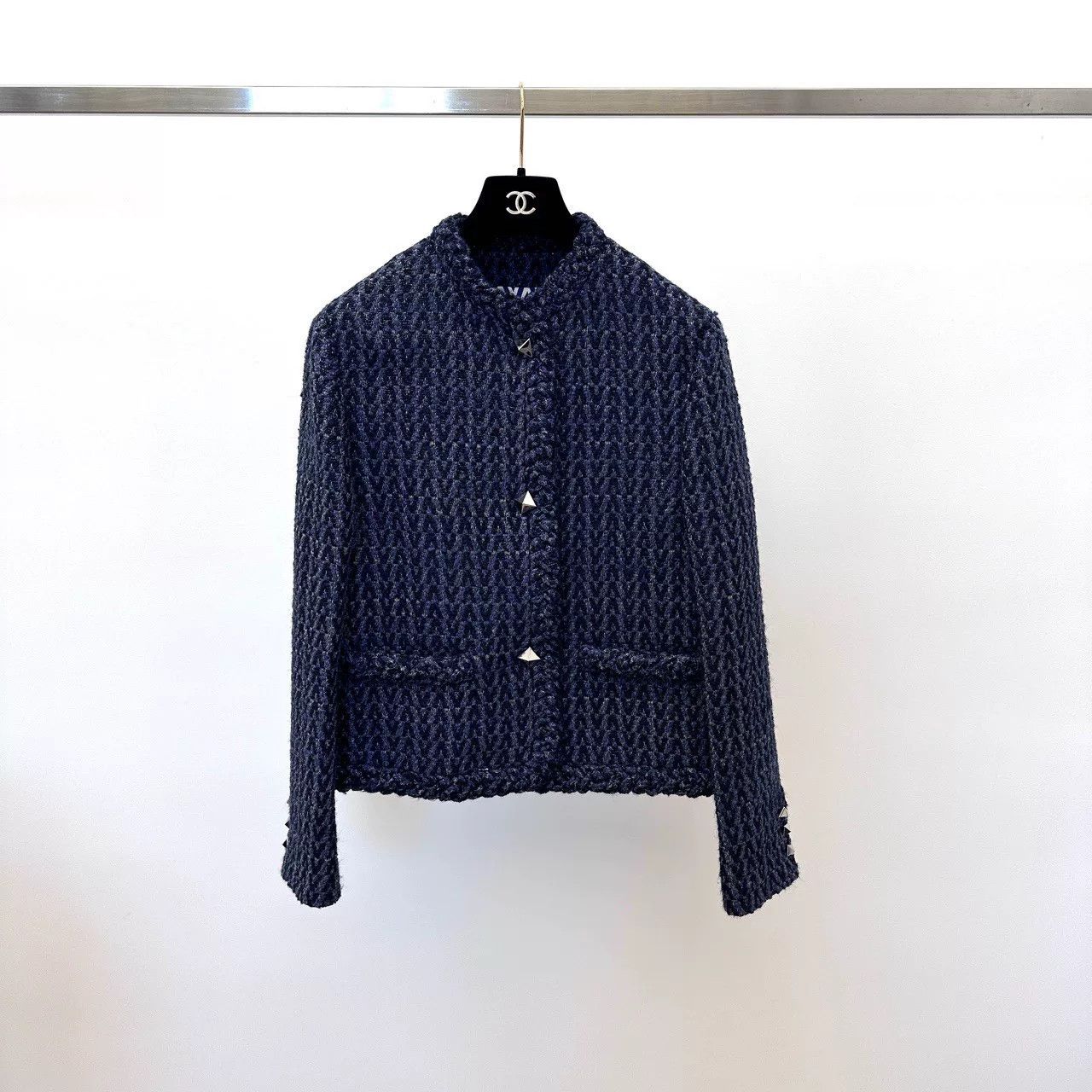 Valentino Valentino Navy Tweed Logo Cropped Coat Size S / US 4 / IT 40 - 3 Thumbnail