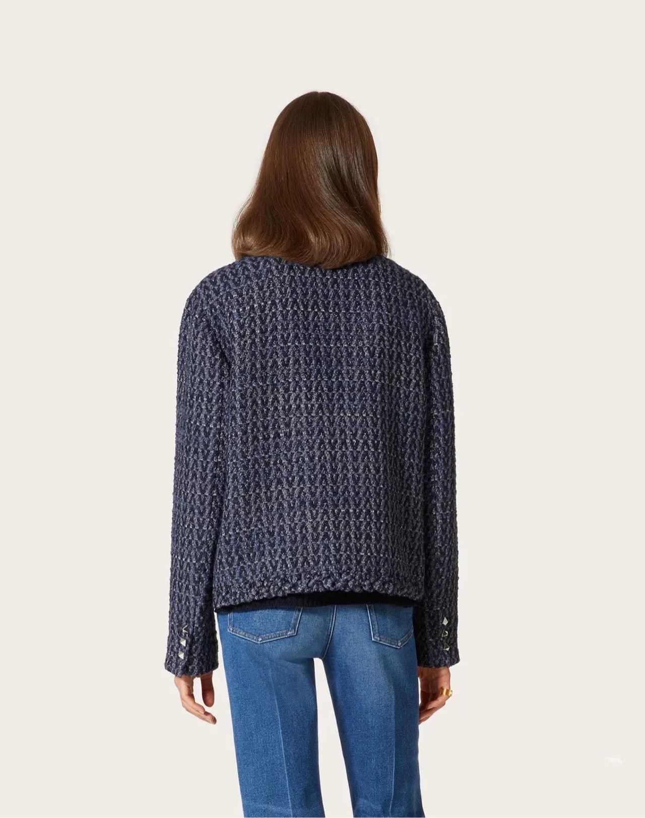 Valentino Valentino Navy Tweed Logo Cropped Coat Size S / US 4 / IT 40 - 2 Thumbnail