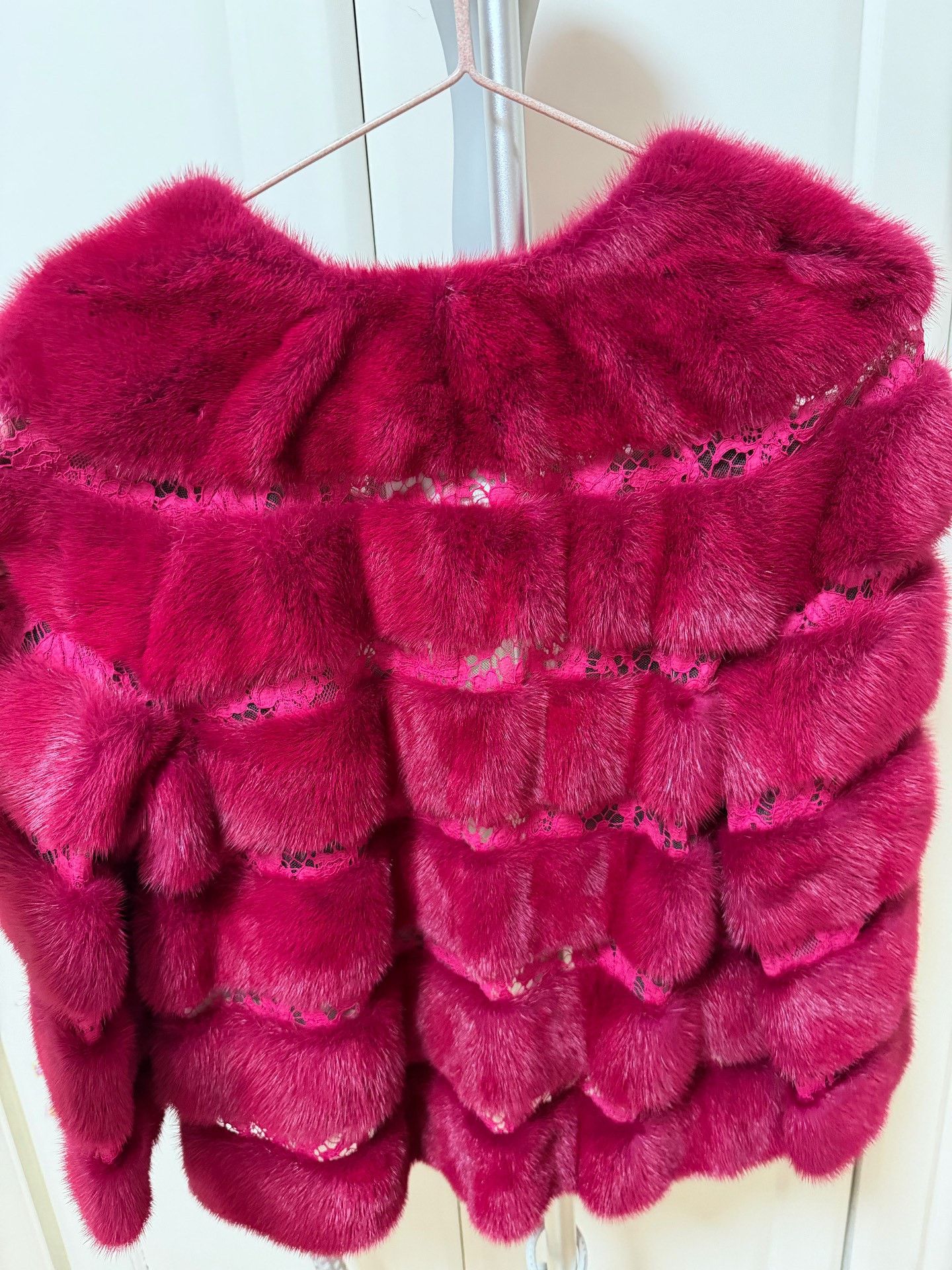 Valentino Valentino Burgundy Mink Coat with Lace Size S / US 4 / IT 40 - 6 Thumbnail