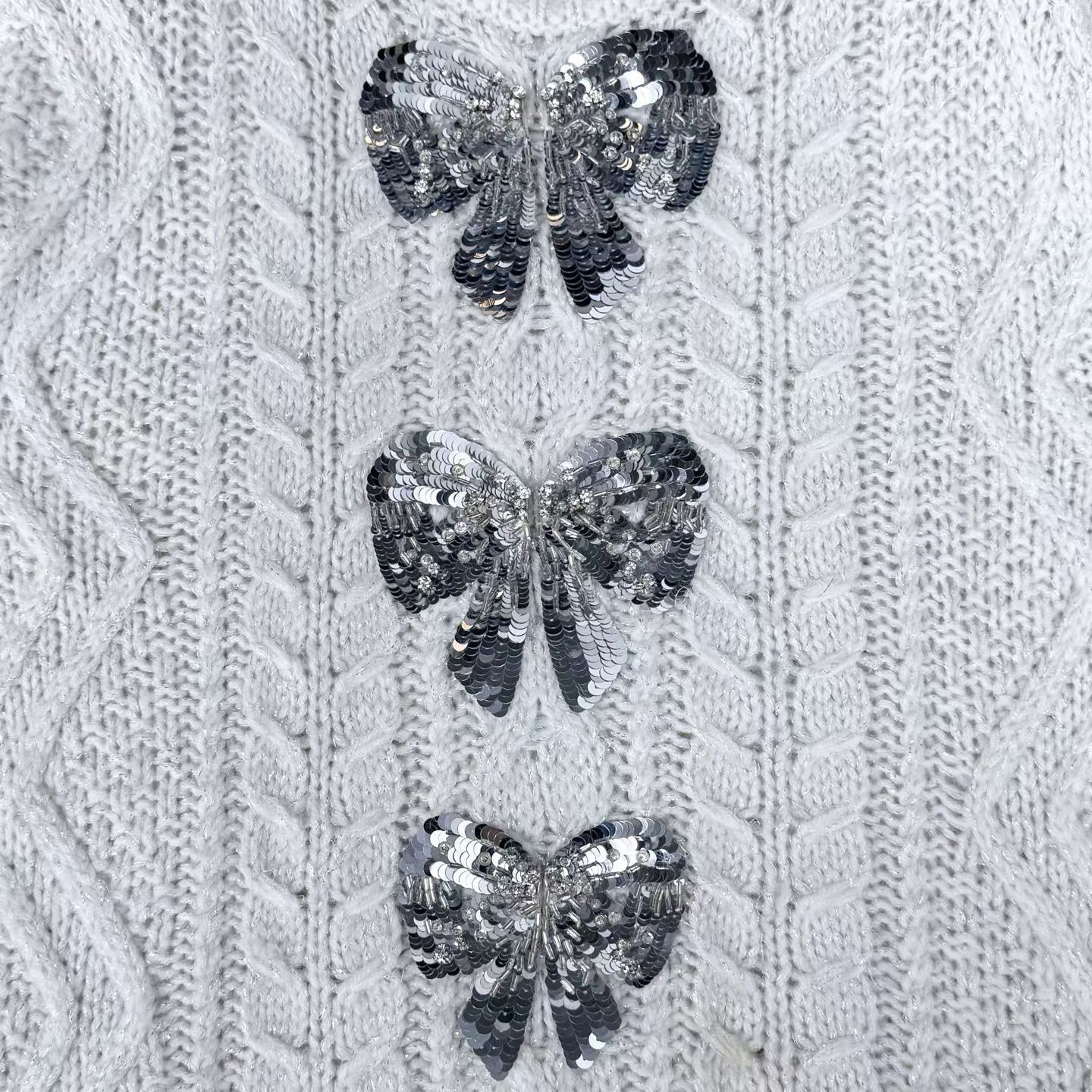Valentino Valentino White Sequin Bow Sweater Size M / US 6-8 / IT 42-44 - 5 Thumbnail