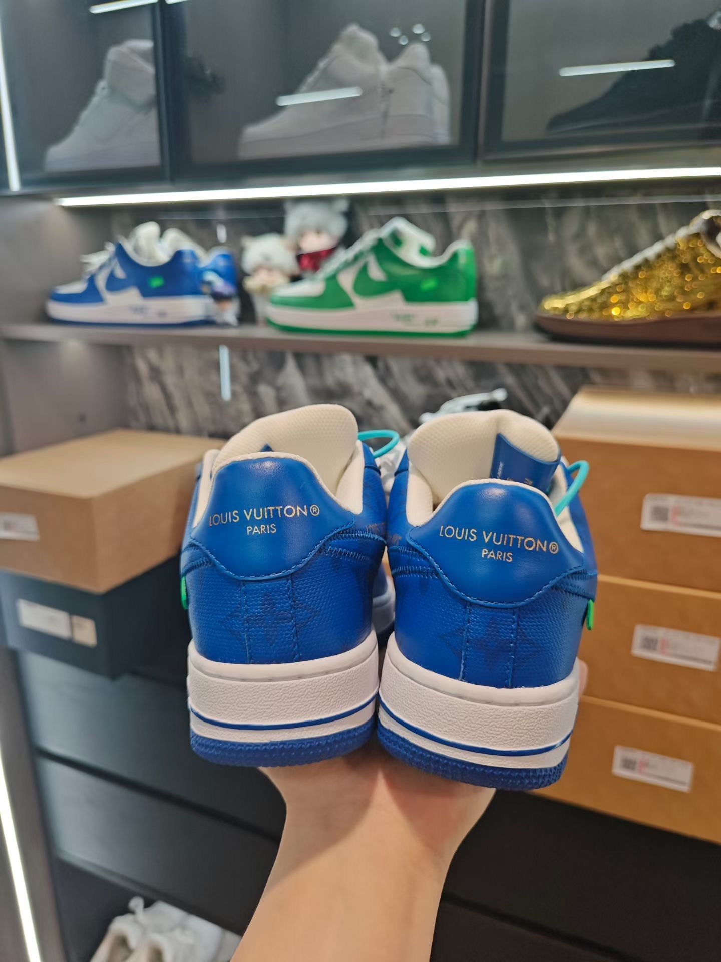Louis Vuitton Nike Air Force 1 Blue White Size US 7 / IT 37 - 3 Thumbnail