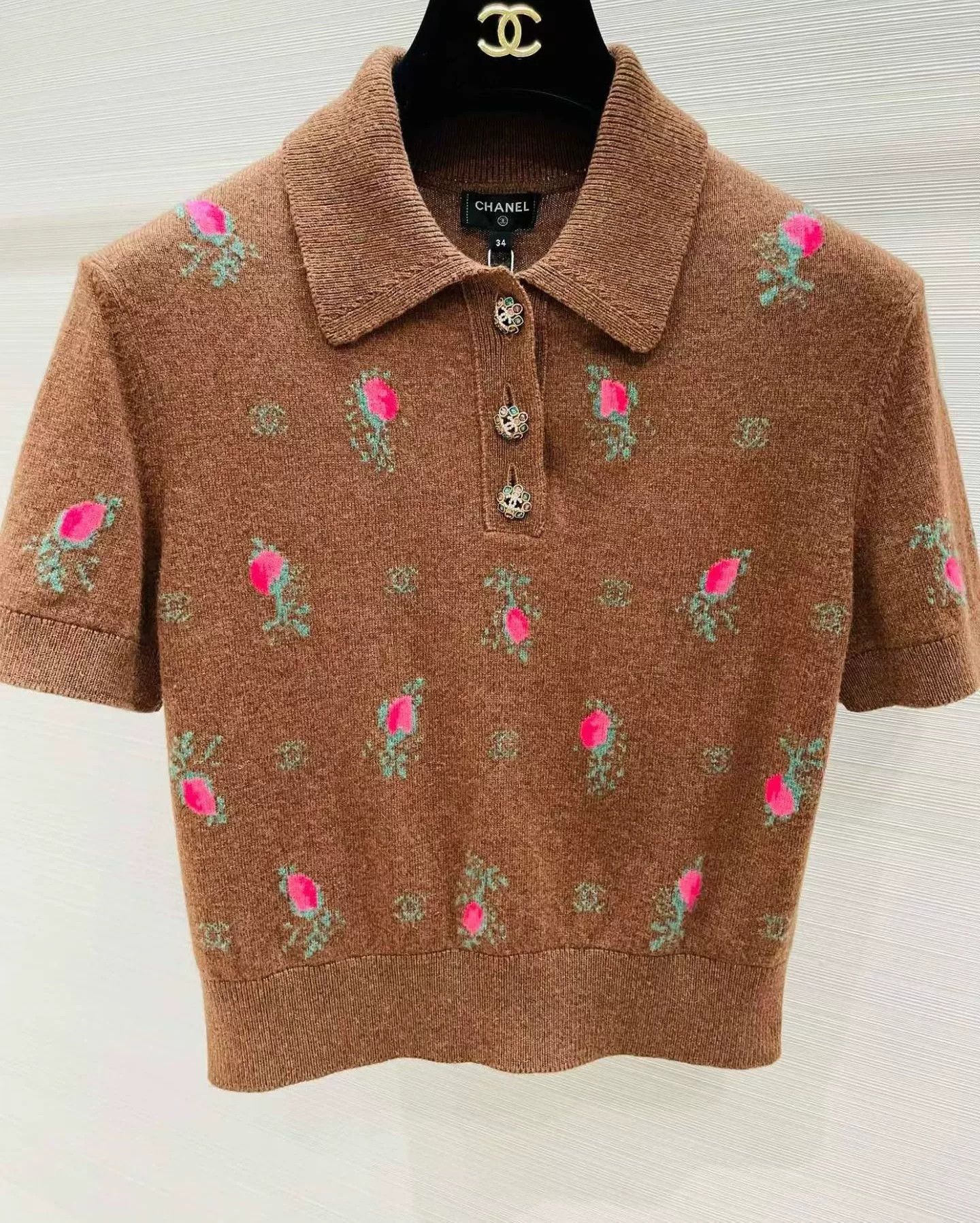Chanel Chanel Brown Floral Cropped Knit Top Size M / US 6-8 / IT 42-44 - 2 Thumbnail