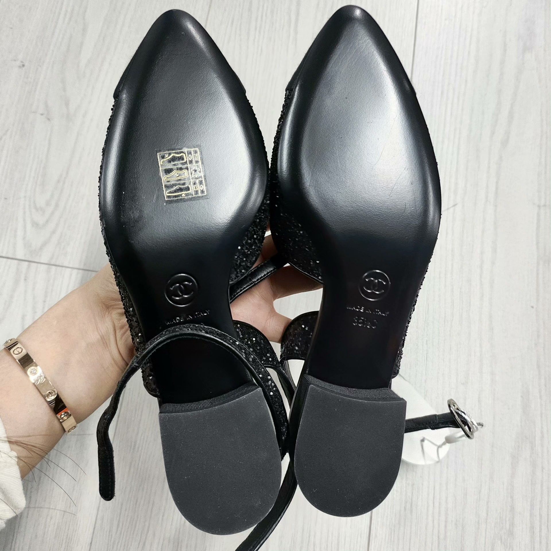 Chanel Chanel Black Rhinestone Low-Heeled Shoes Size US 5.5 / IT 35.5 - 2 Thumbnail