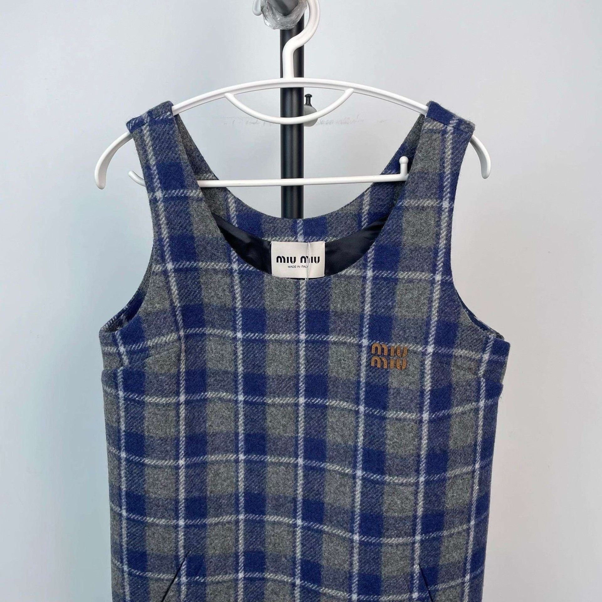 Miu Miu MiuMiu 25SS Blue-Gray Plaid Sleeveless Mini Wool Dress Size S / US 4 / IT 40 - 3 Thumbnail