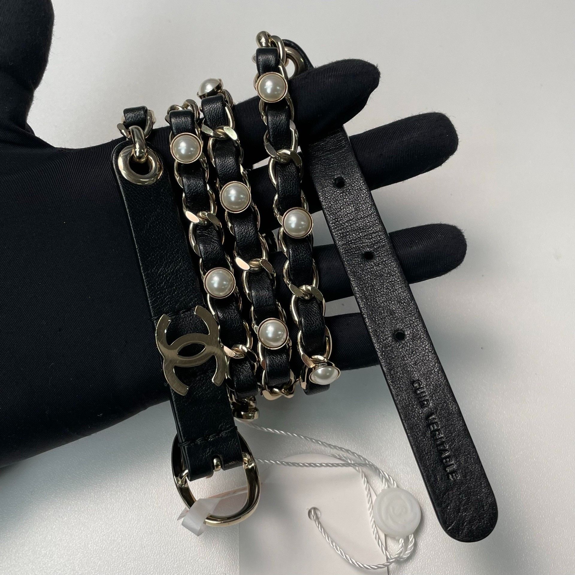 Chanel Chanel Black Leather Pearl Waist Chain Size ONE SIZE - 4 Thumbnail