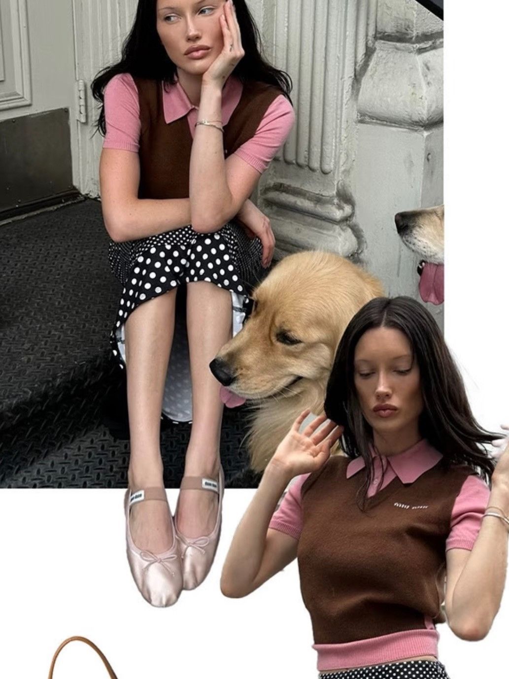 Miu Miu Miu Miu Brown Pink Color-Blocked Knit Polo Top Size S / US 4 / IT 40 - 8 Thumbnail
