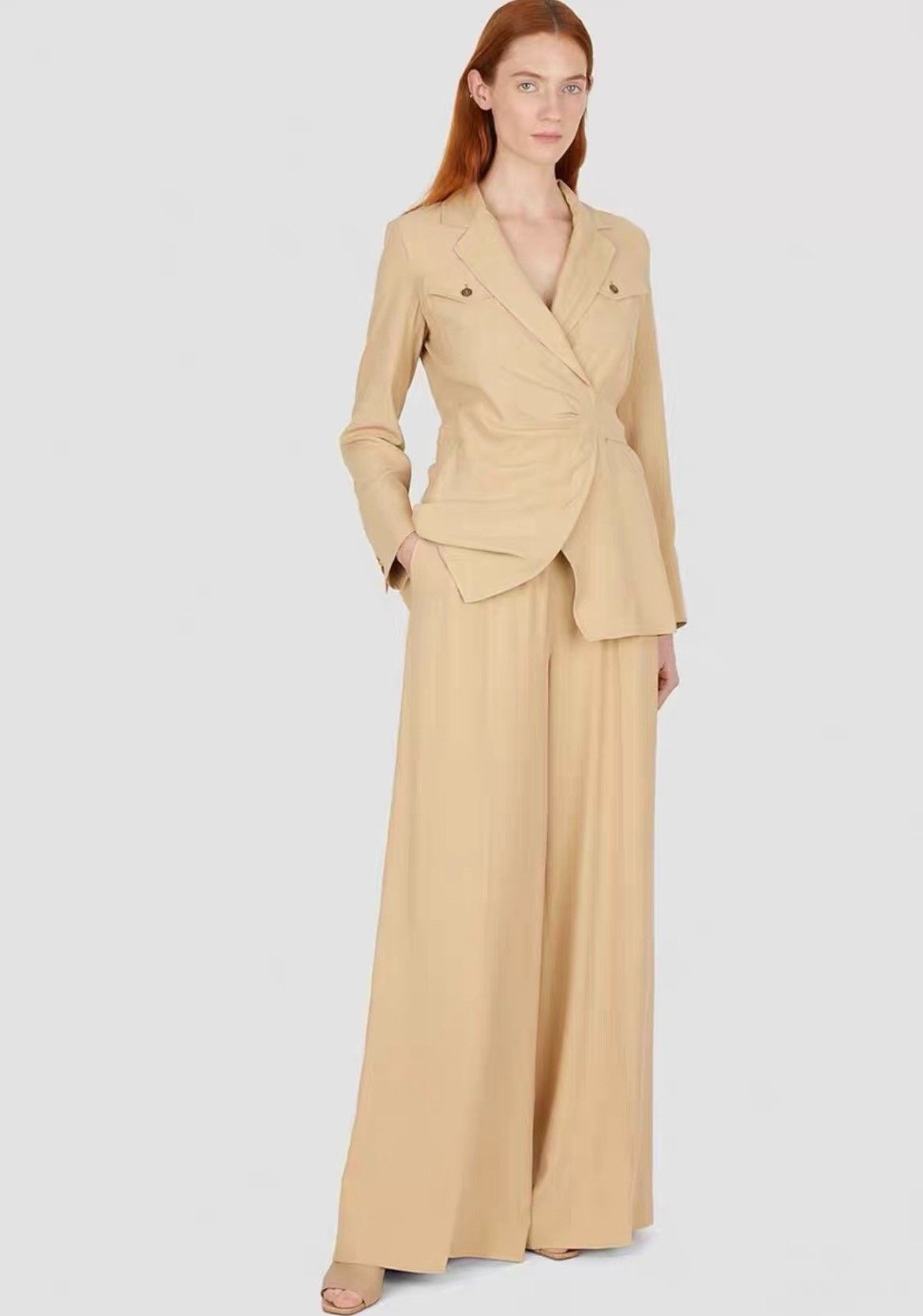 Max Mara Maxmara Beige Silk Jacket & Pants Suit Size XXS / US 00 / IT 34 - 2 Thumbnail