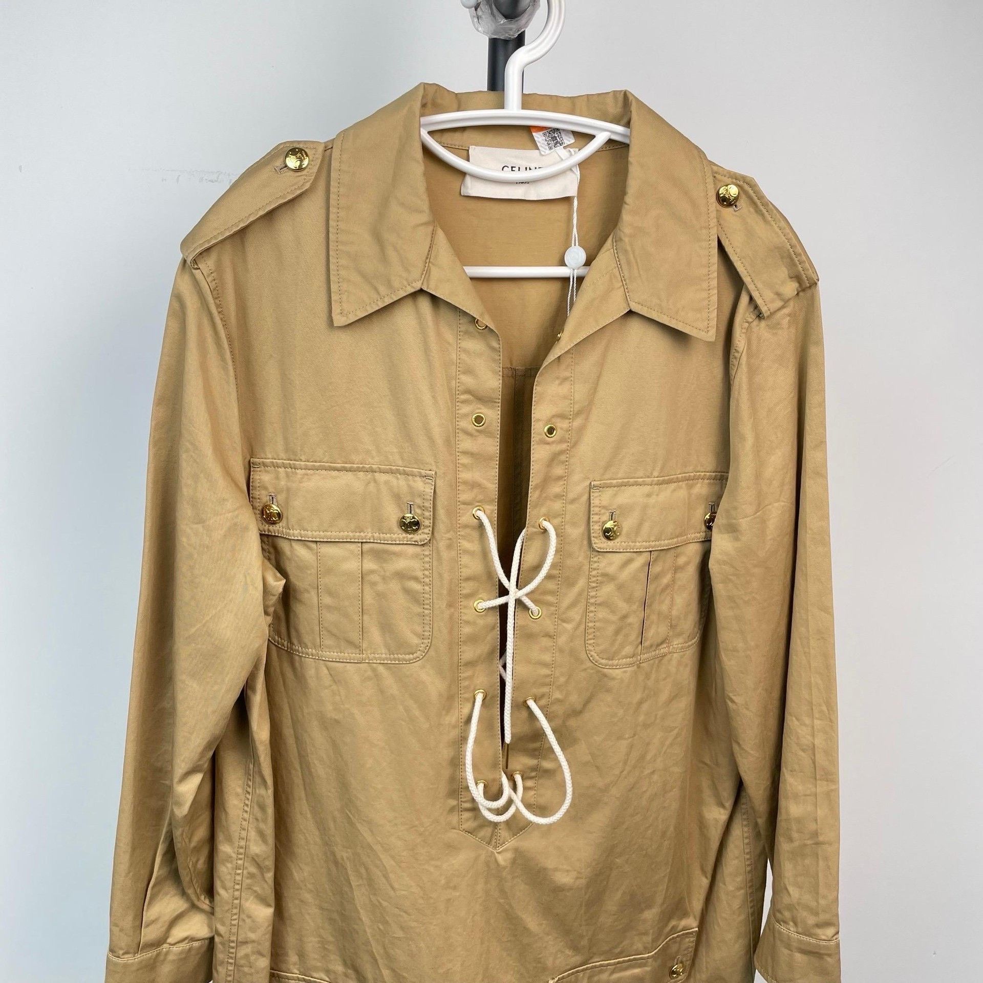 Celine Celine Beige V-Neck Cross Drawstring Shirt Dress Size S / US 4 / IT 40 - 3 Thumbnail