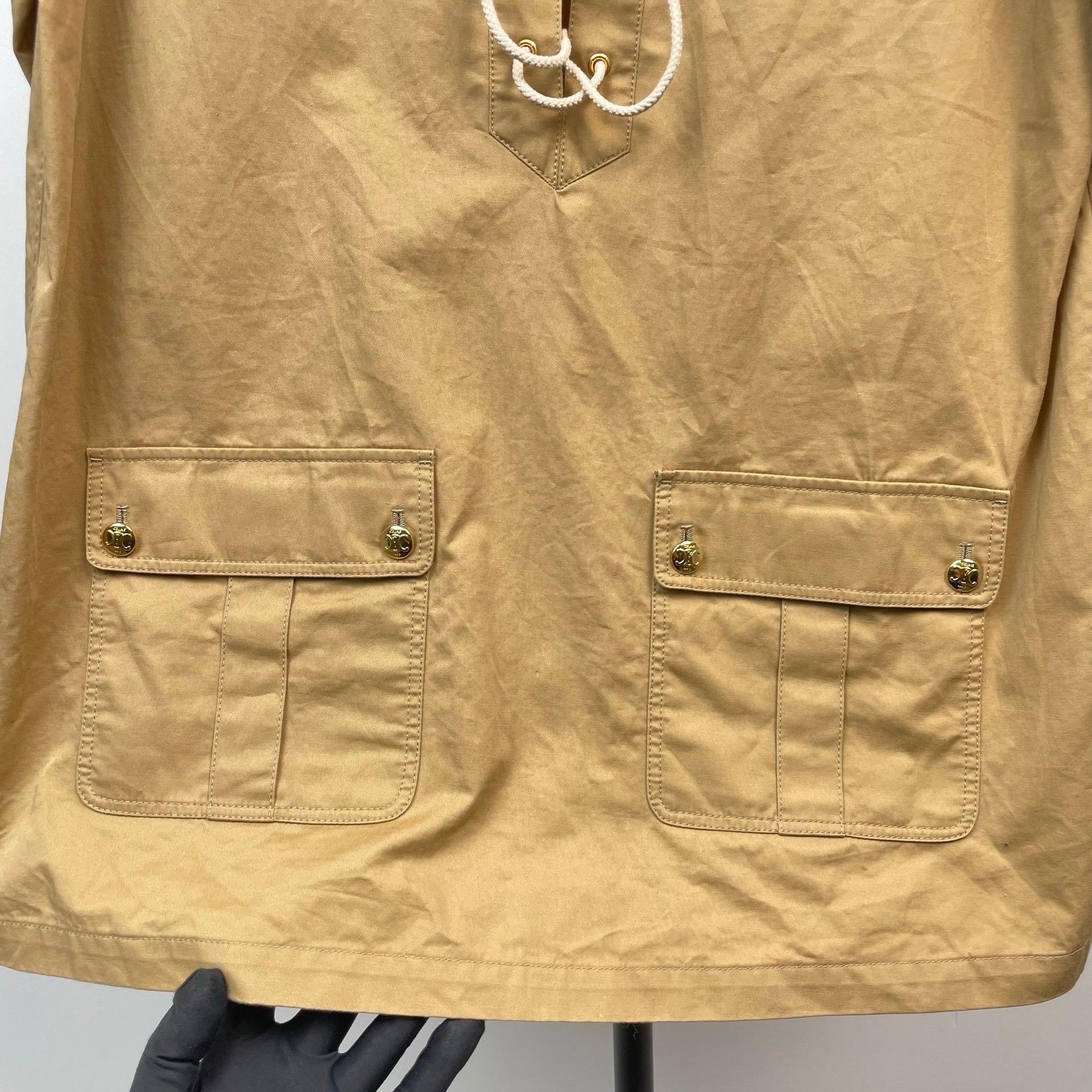 Celine Celine Beige V-Neck Cross Drawstring Shirt Dress Size S / US 4 / IT 40 - 4 Thumbnail