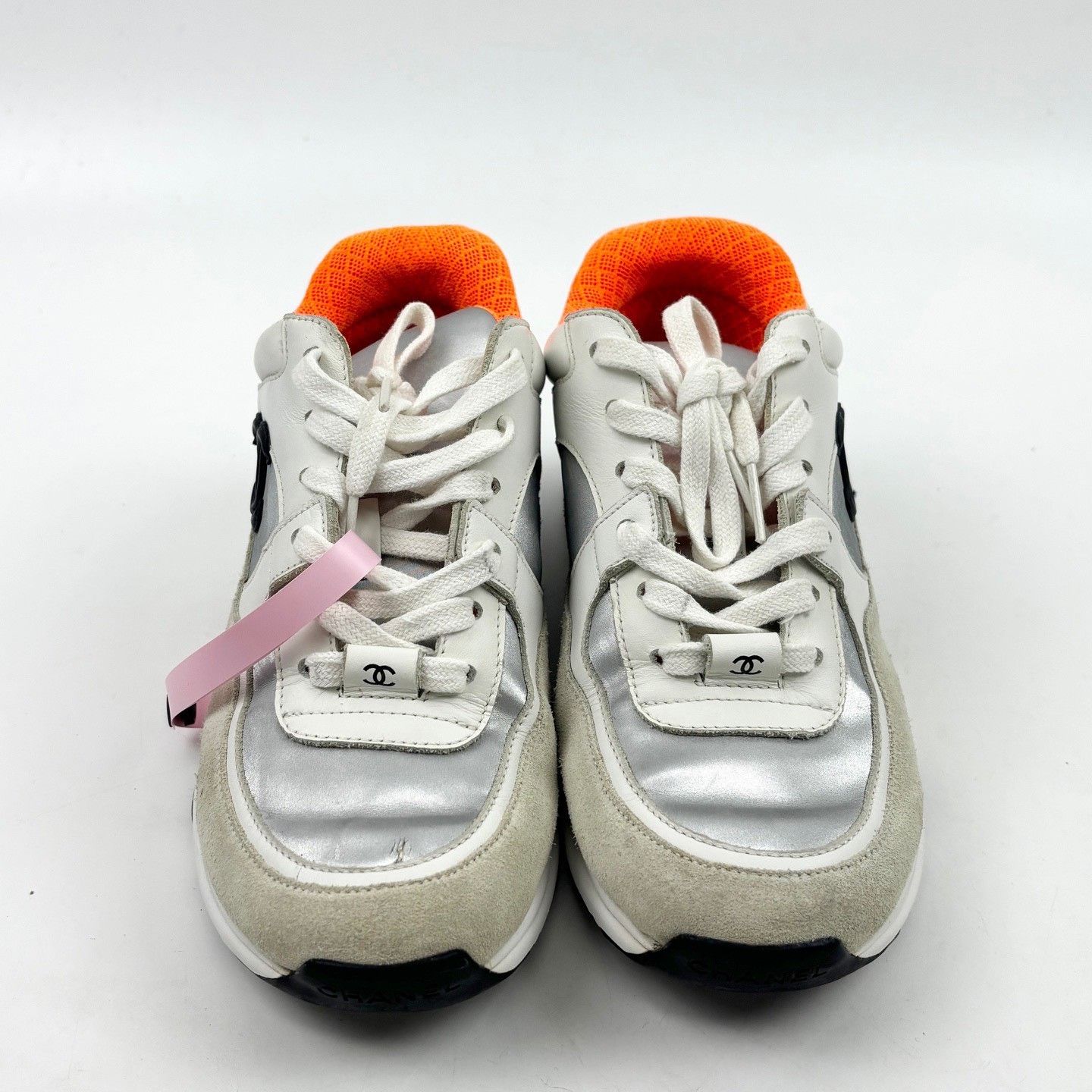 Chanel Chanel Silver White CC Logo Sneakers Size US 5 / IT 35 - 2 Thumbnail