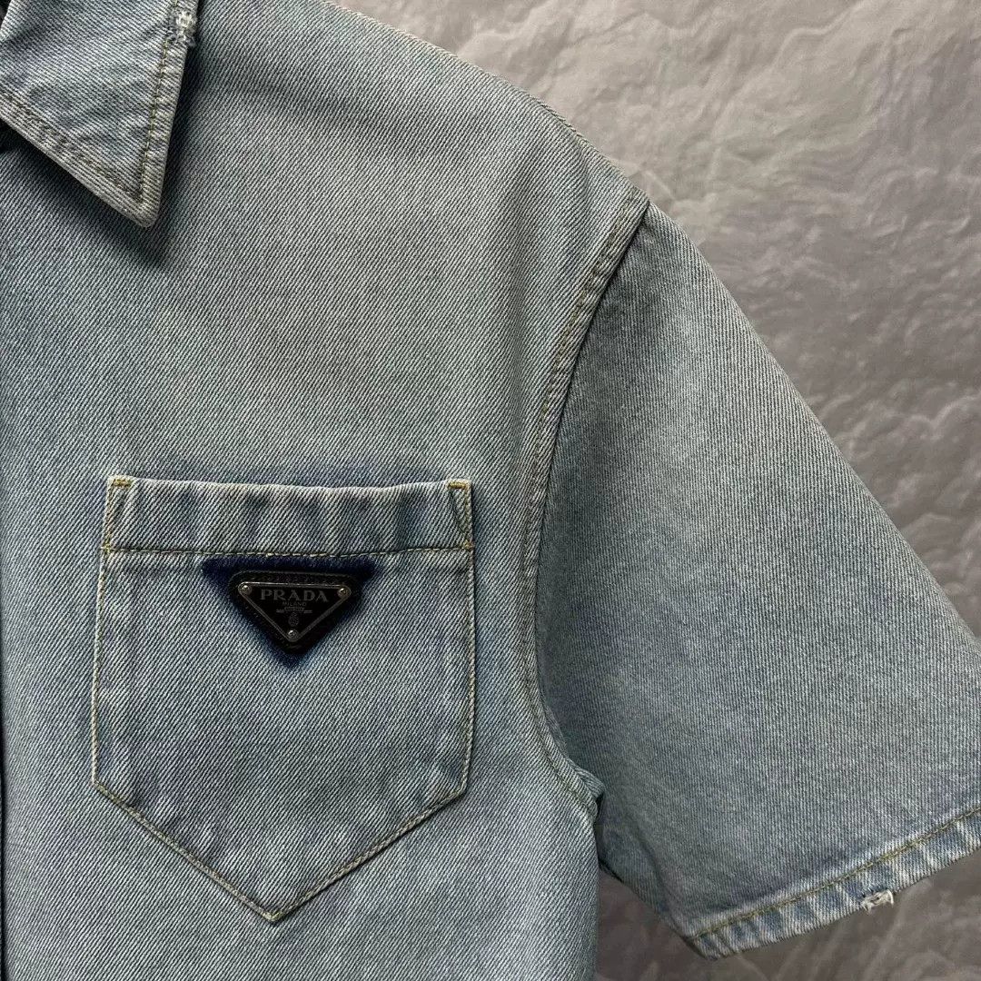 Prada Prada Triangle Logo Denim Short-Sleeve Shirt Size XS / US 0-2 / IT 36-38 - 4 Thumbnail