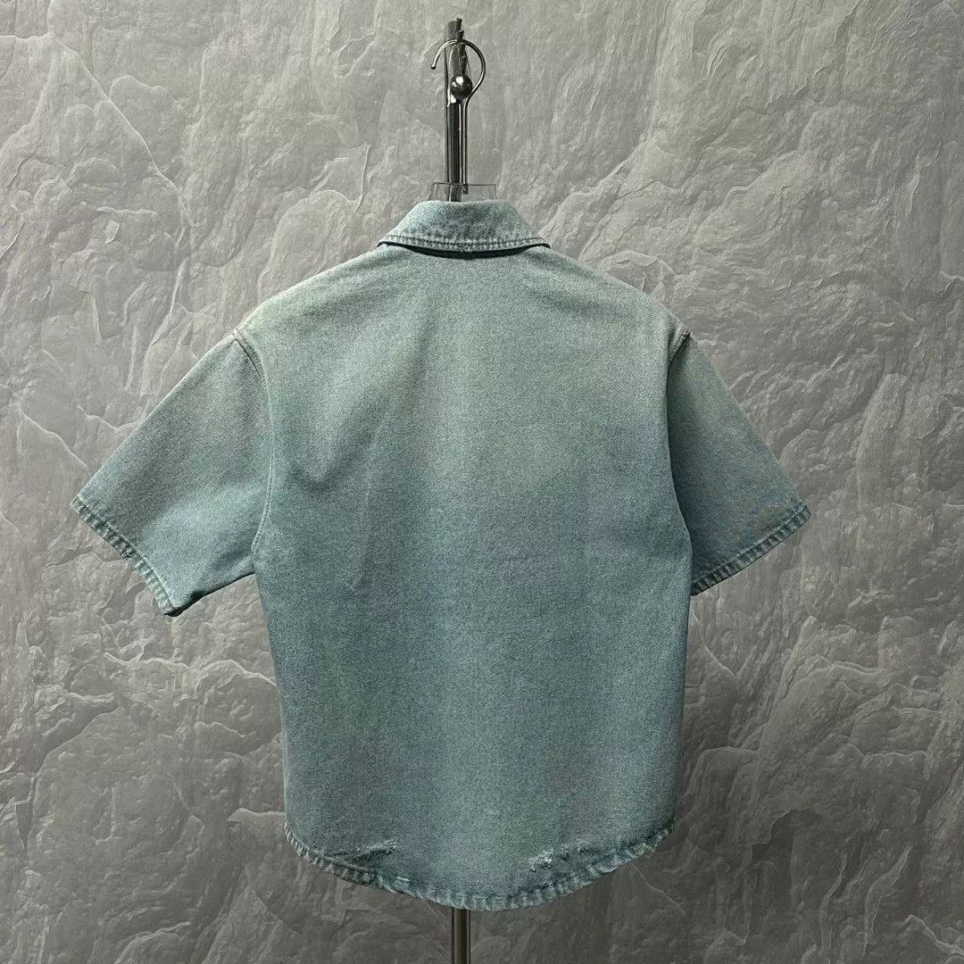 Prada Prada Triangle Logo Denim Short-Sleeve Shirt Size XS / US 0-2 / IT 36-38 - 5 Thumbnail