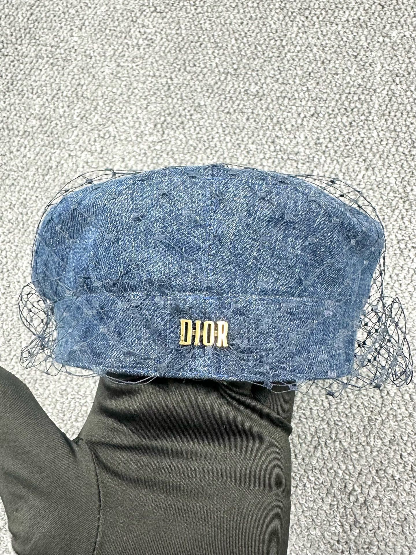 Dior Dior Blue Denim Mesh Overlay Beret Size ONE SIZE - 2 Thumbnail
