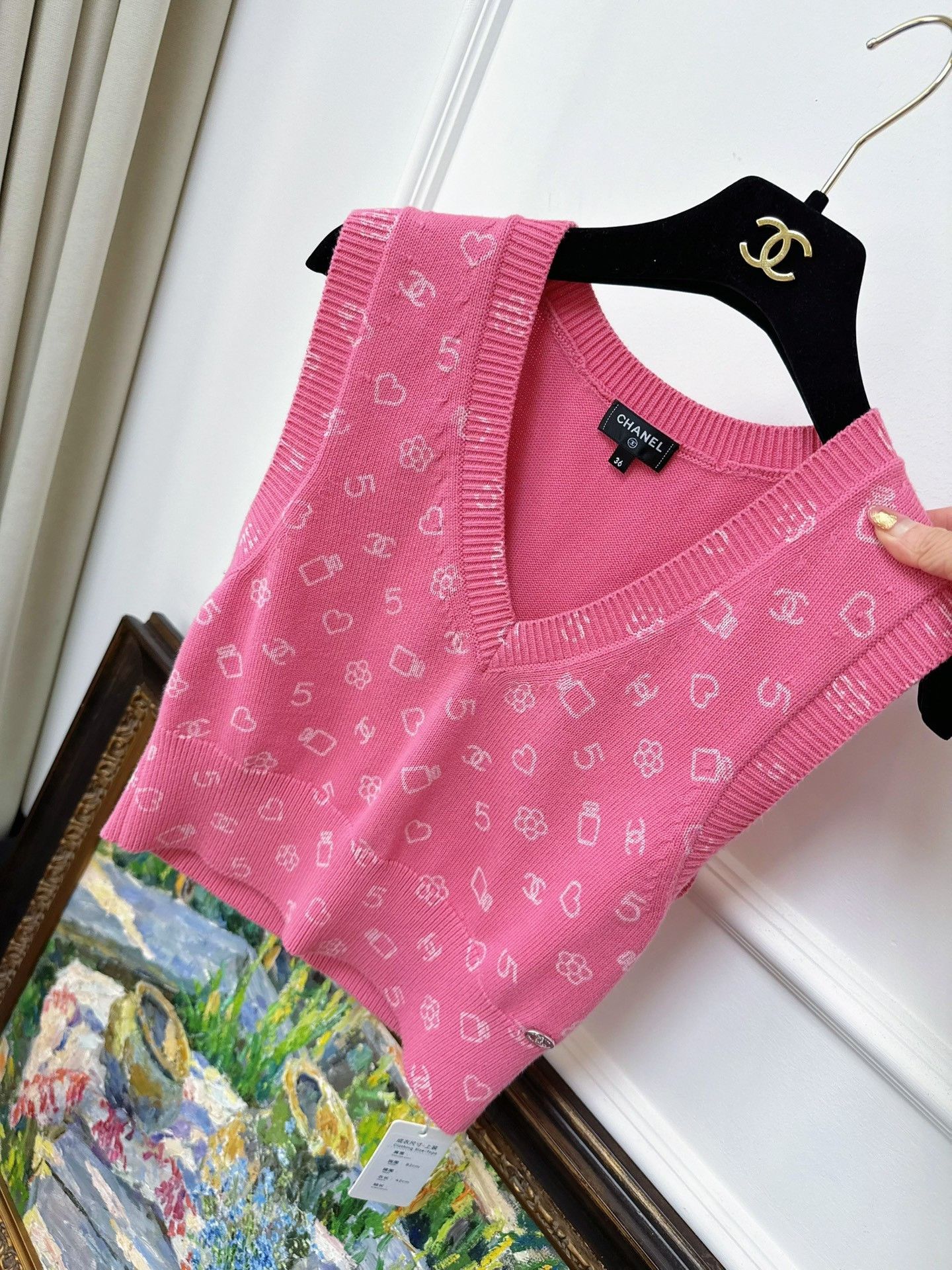 Chanel Chanel 23C Pink White Embroidered Knit Vest Size XS / US 0-2 / IT 36-38 - 7 Thumbnail