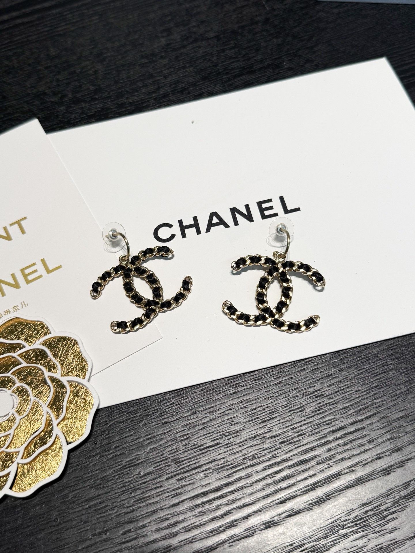 Chanel Chanel 12A Limited Black Gold Double C Earrings Size ONE SIZE - 2 Thumbnail