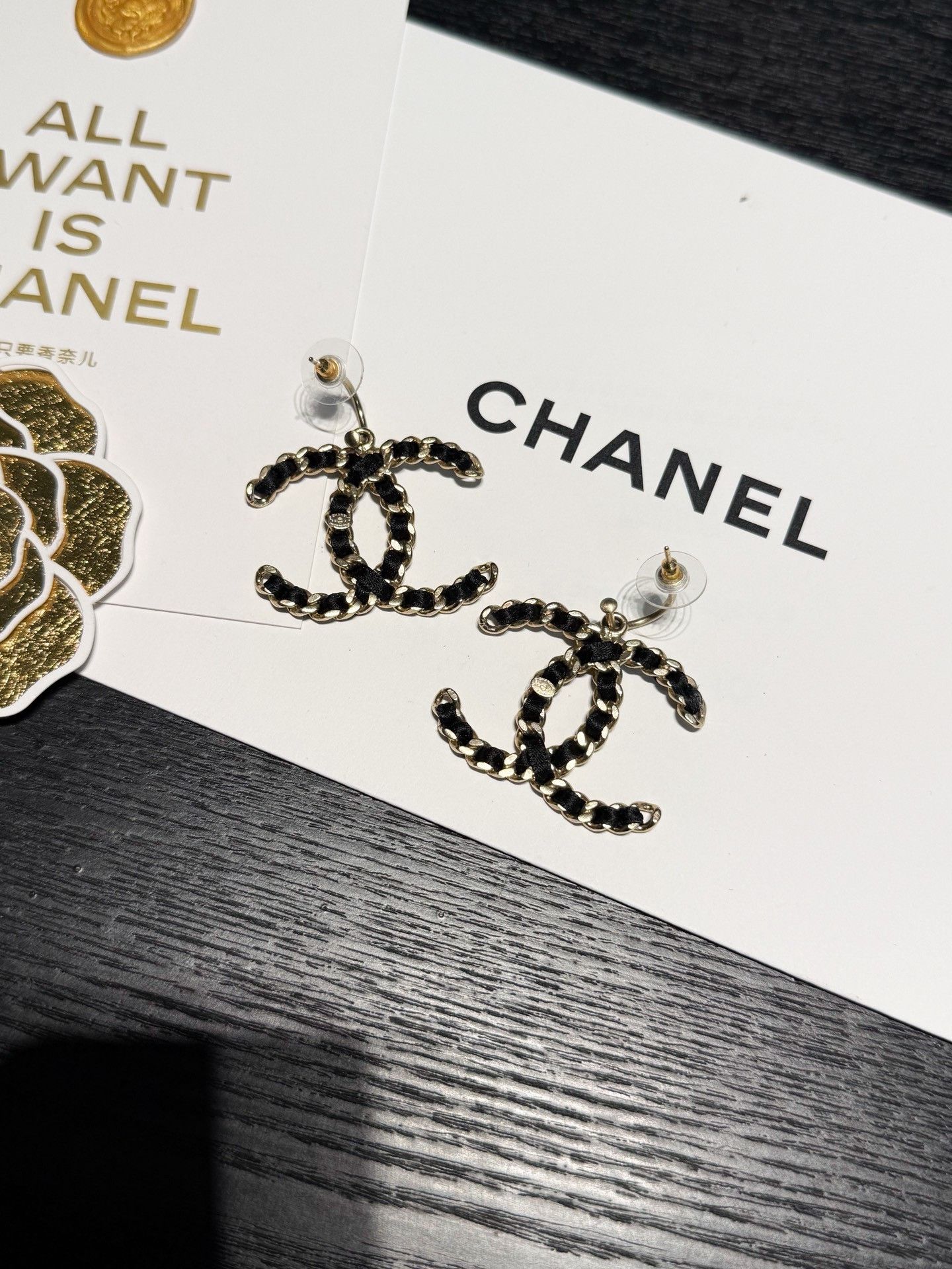 Chanel Chanel 12A Limited Black Gold Double C Earrings Size ONE SIZE - 3 Thumbnail