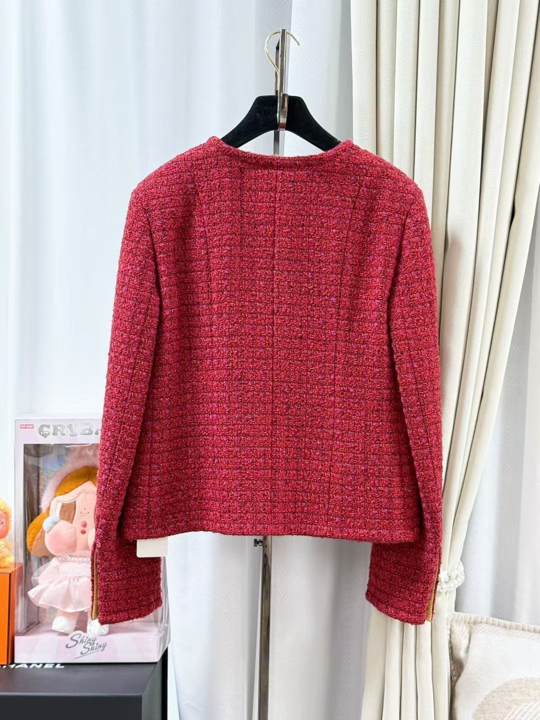 Chanel Chanel Red Plaid Tweed Gold C Button Coat Size S / US 4 / IT 40 - 3 Thumbnail