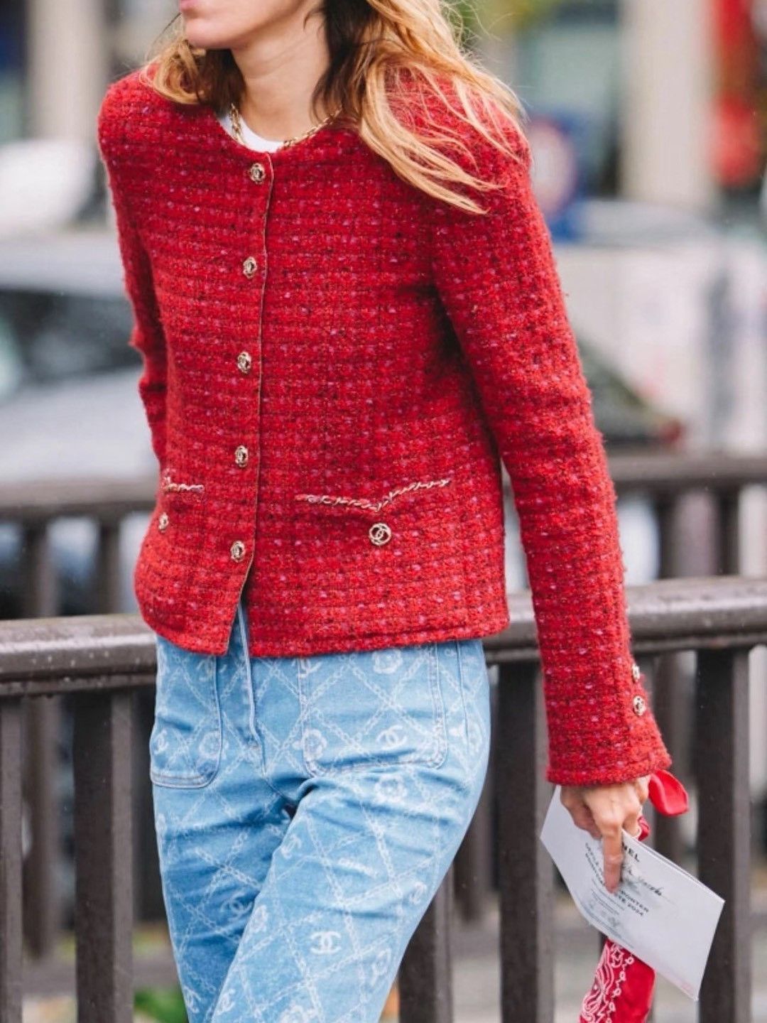 Chanel Chanel Red Plaid Tweed Gold C Button Coat Size S / US 4 / IT 40 - 8 Thumbnail
