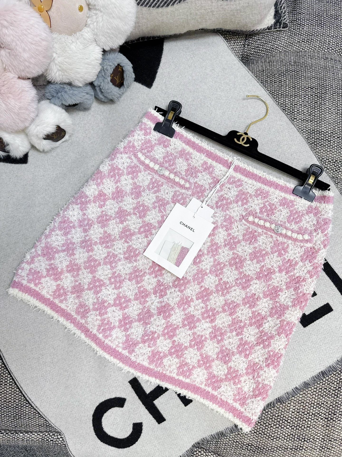 Chanel Chanel 23S Pink White Check Knit Skirt Size 38" / US 16 / IT 52 - 9 Thumbnail