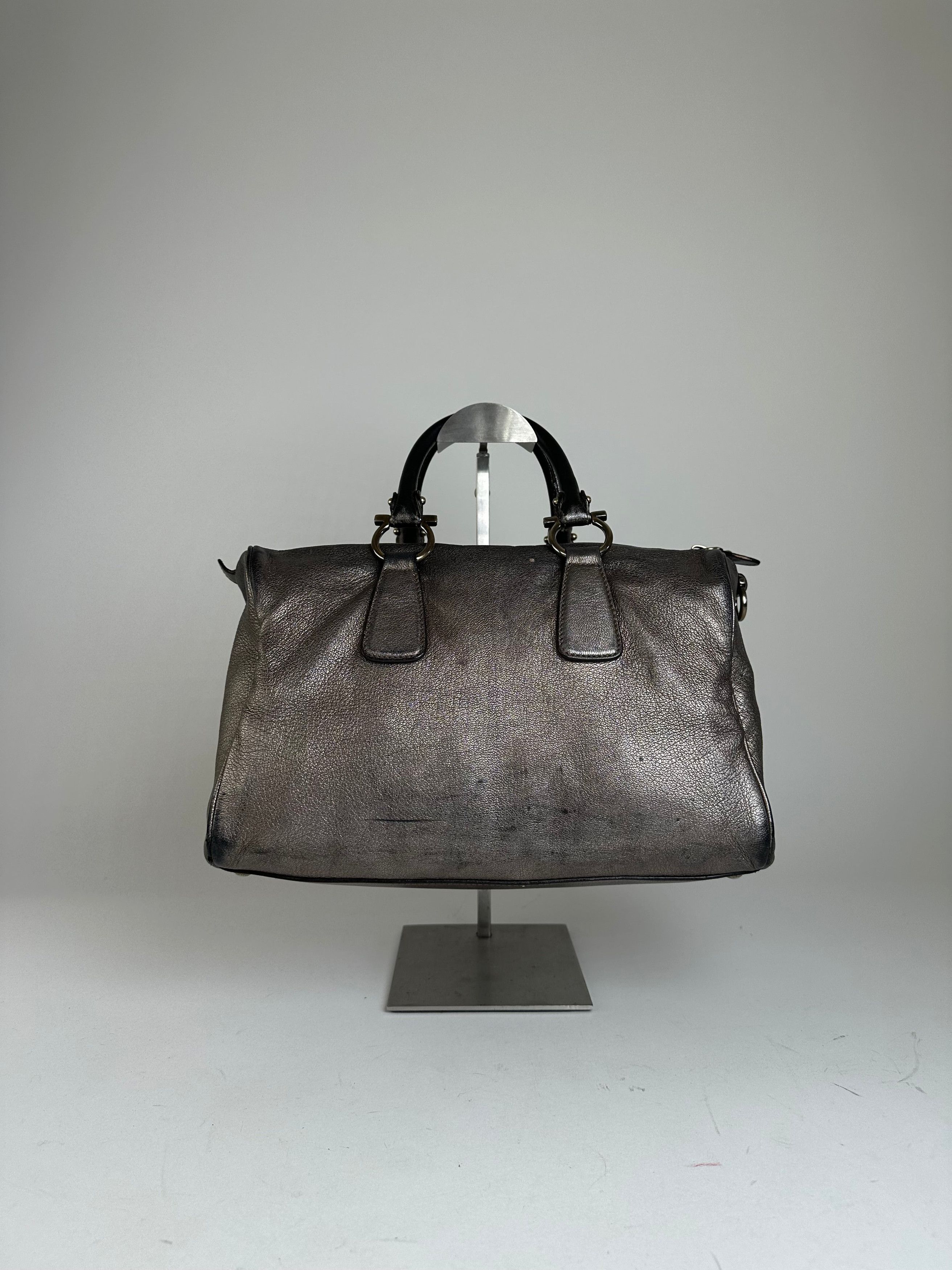 Salvatore Ferragamo Vintage Gancini Leather Bowling Bag Anthracite Size ONE SIZE - 2 Thumbnail