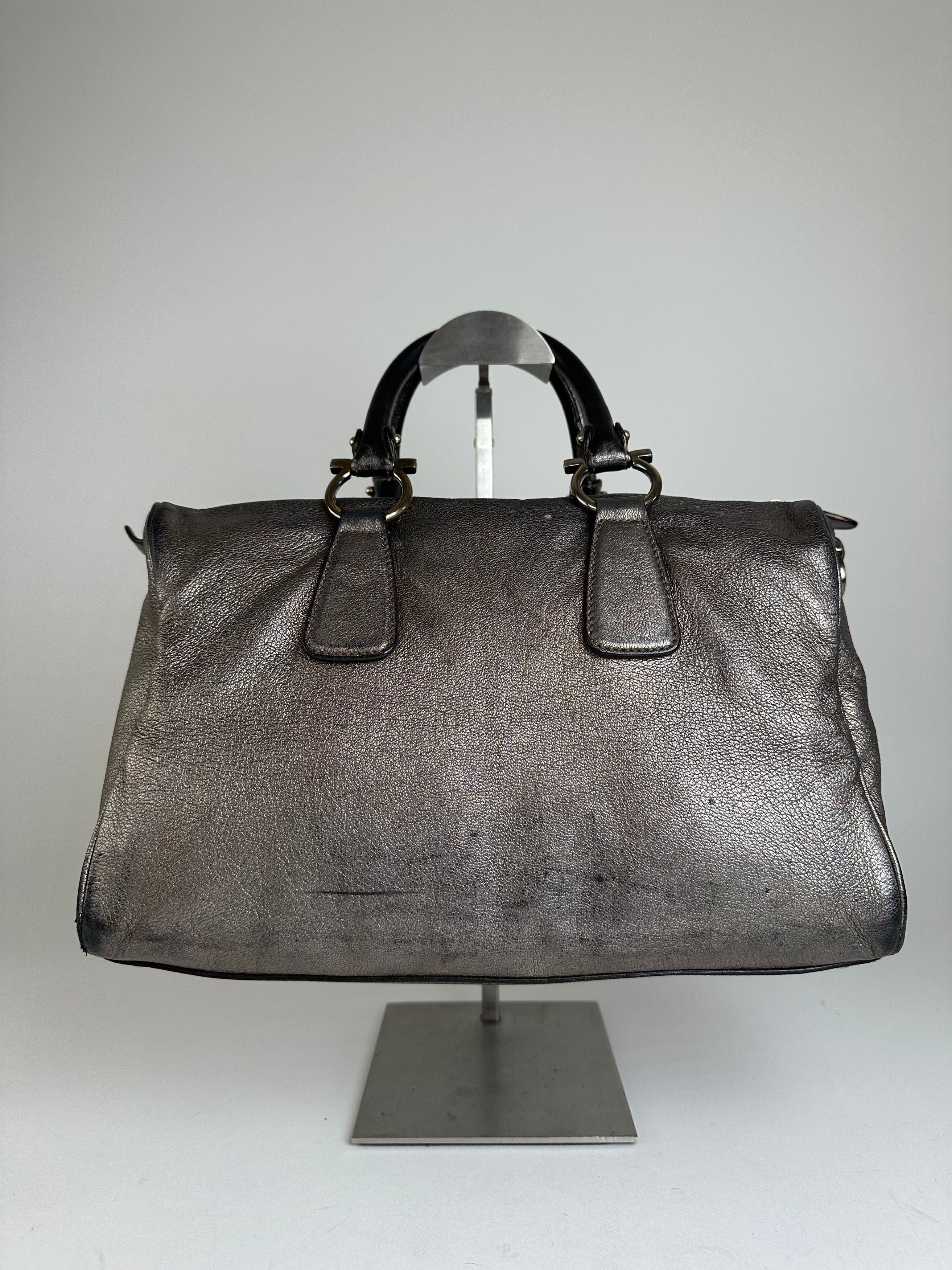 Salvatore Ferragamo Vintage Gancini Leather Bowling Bag Anthracite Size ONE SIZE - 13 Thumbnail