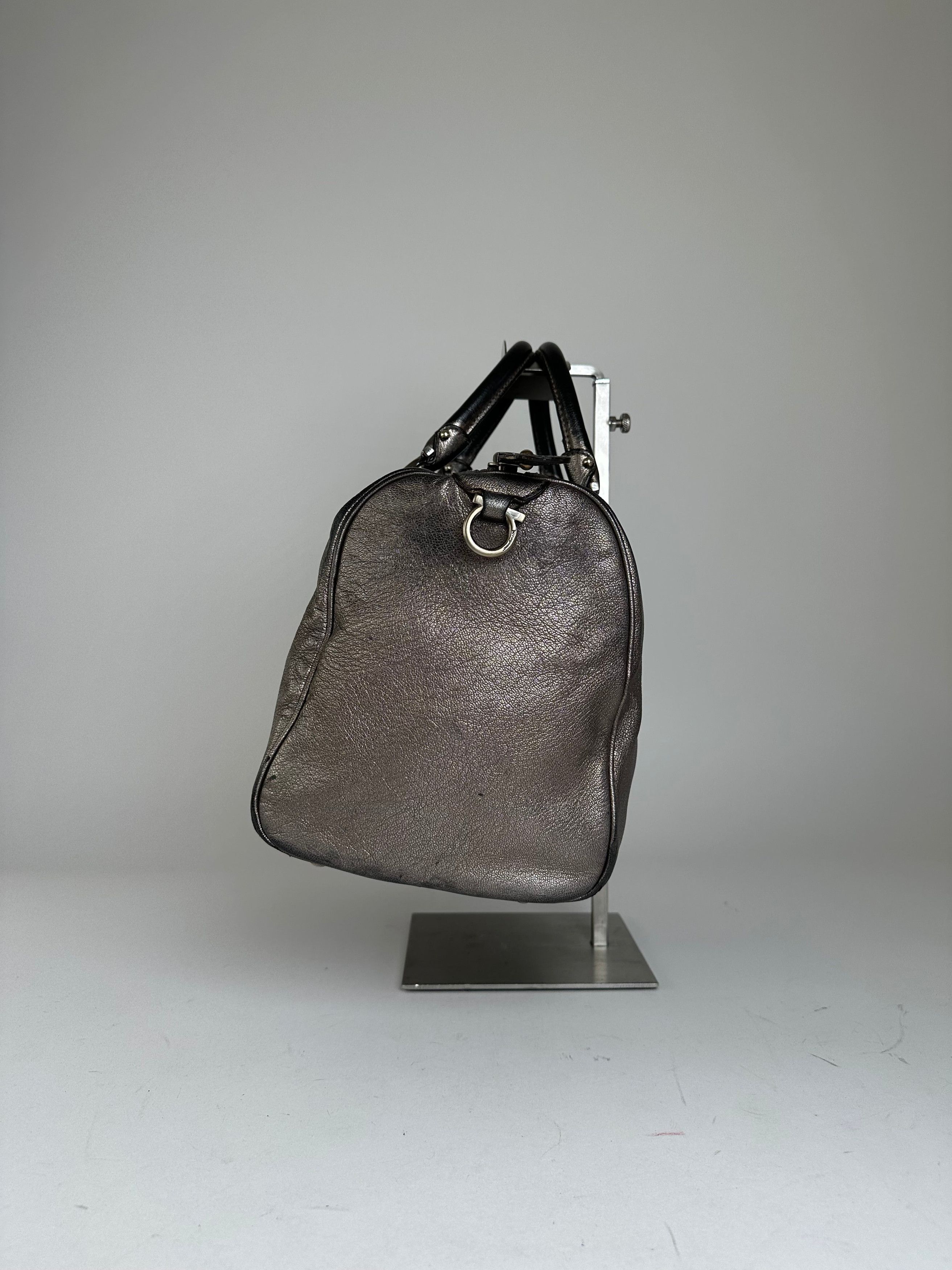 Salvatore Ferragamo Vintage Gancini Leather Bowling Bag Anthracite Size ONE SIZE - 3 Thumbnail