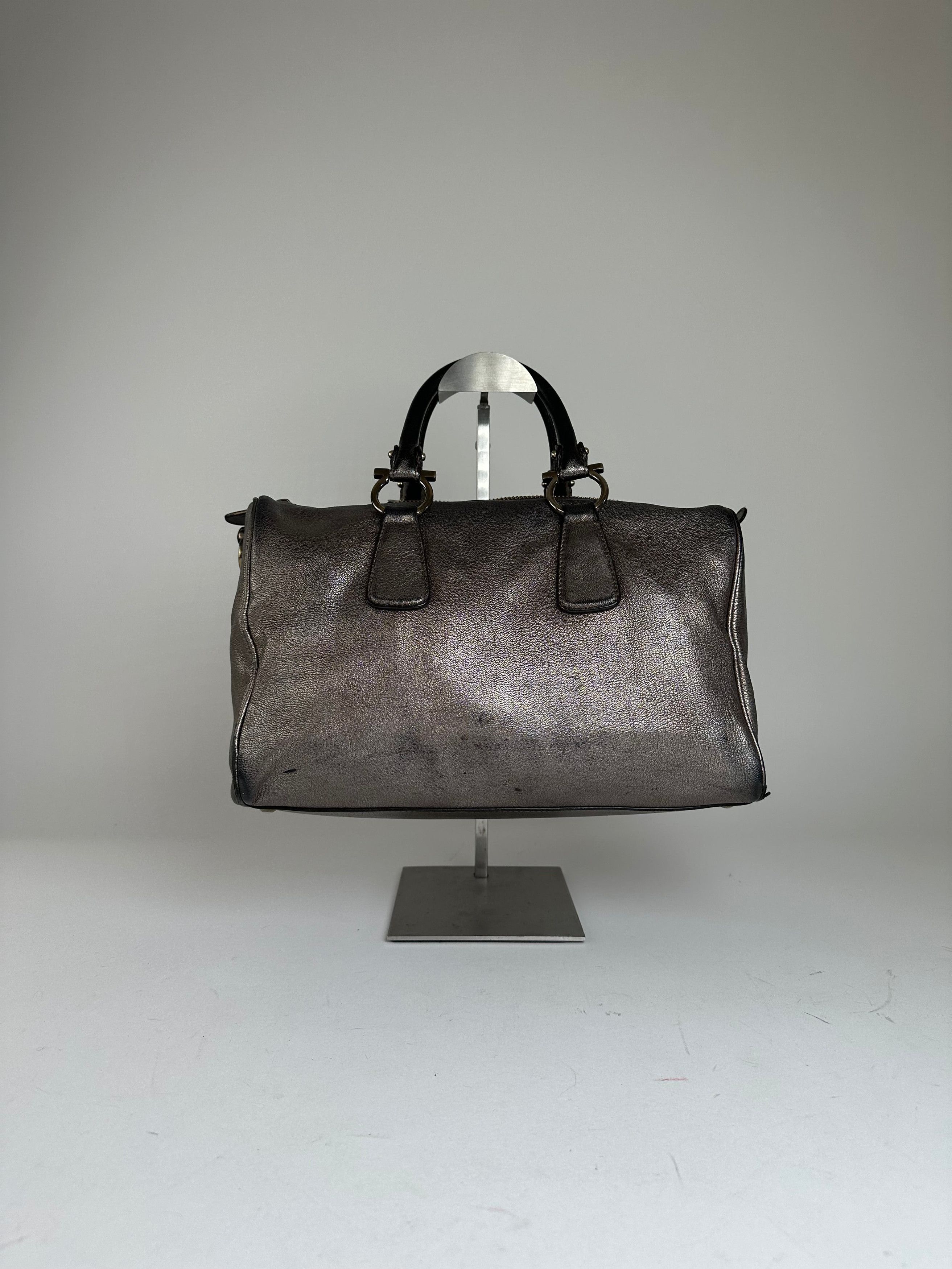 Salvatore Ferragamo Vintage Gancini Leather Bowling Bag Anthracite Size ONE SIZE - 12 Thumbnail
